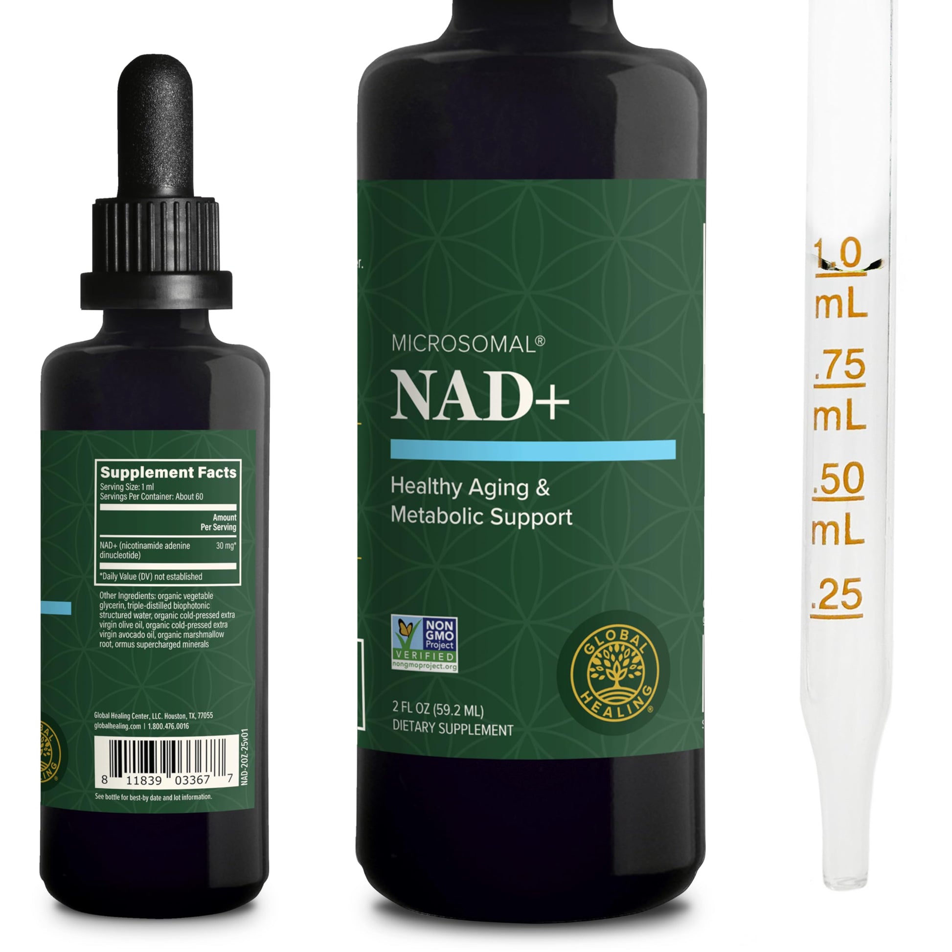 Global Healing Premium NAD+ Liquid Supplement - Sublingual NAD Drops - Liposomal NAD Plus Serum for Cellular Renewal - Nicotinamide Riboside Formula for Men & Women (2 Oz) Global Healing Center uk supplements