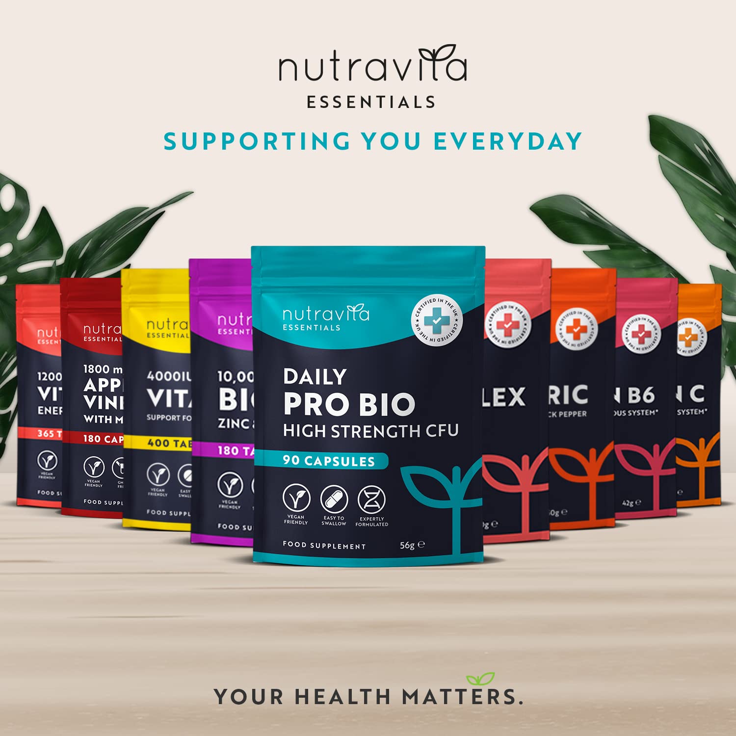 Probiotics for Gut Health - 90 Vegan Capsules (Not Tablets) for Bloating Relief Nutravita uk supplements
