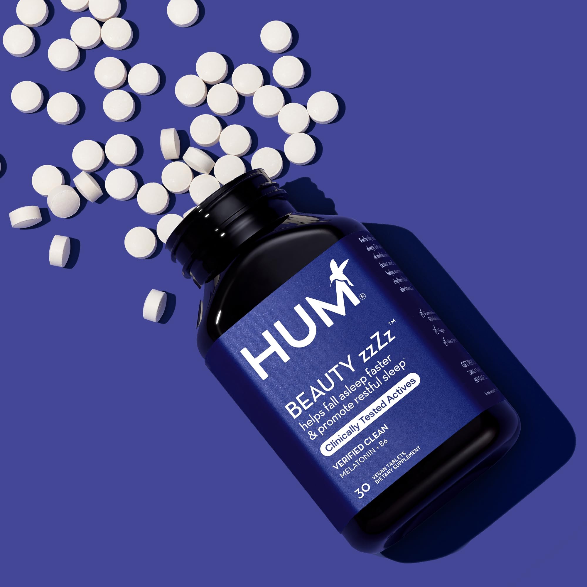 HUM Beauty zzZz Melatonin Sleep Supplement for Adults with Melatonin 3mg, Vitamin B6 and Calcium, Vegan, Gluten Free, Non GMO Sleep Support Tablets for Adults and Beauty Rest, 30 Vegan Tablets HUM uk supplements