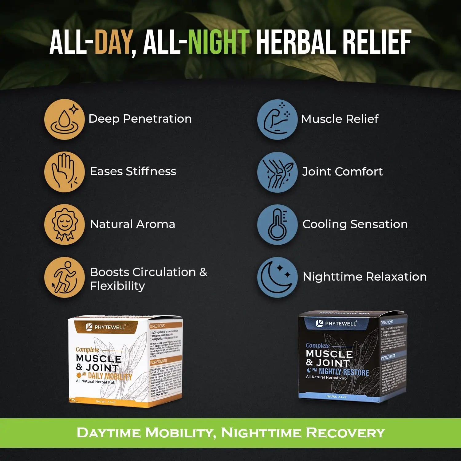 PHYTEWELL Muscle & Joint Rub Balm - Day & Night Pain Relief for Back, Knee, & Shoulder - Crafted with Arnica, Clove & Black Pepper to Support Recovery & Relaxation – Premium Non-Greasy Texture PHYTEWELL uk supplements