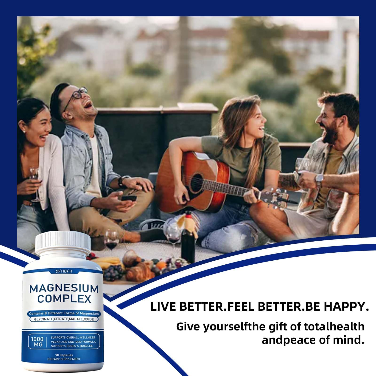 Magnesium Complex Supplement 8 Elemental - Magnesium Glycinate, Citrate, Malate, Oxide | Easy Absorption for Bones, Muscle, Energy, Vegan, Non-GMO 90 Capsules (1pc) OFHOFH uk supplements