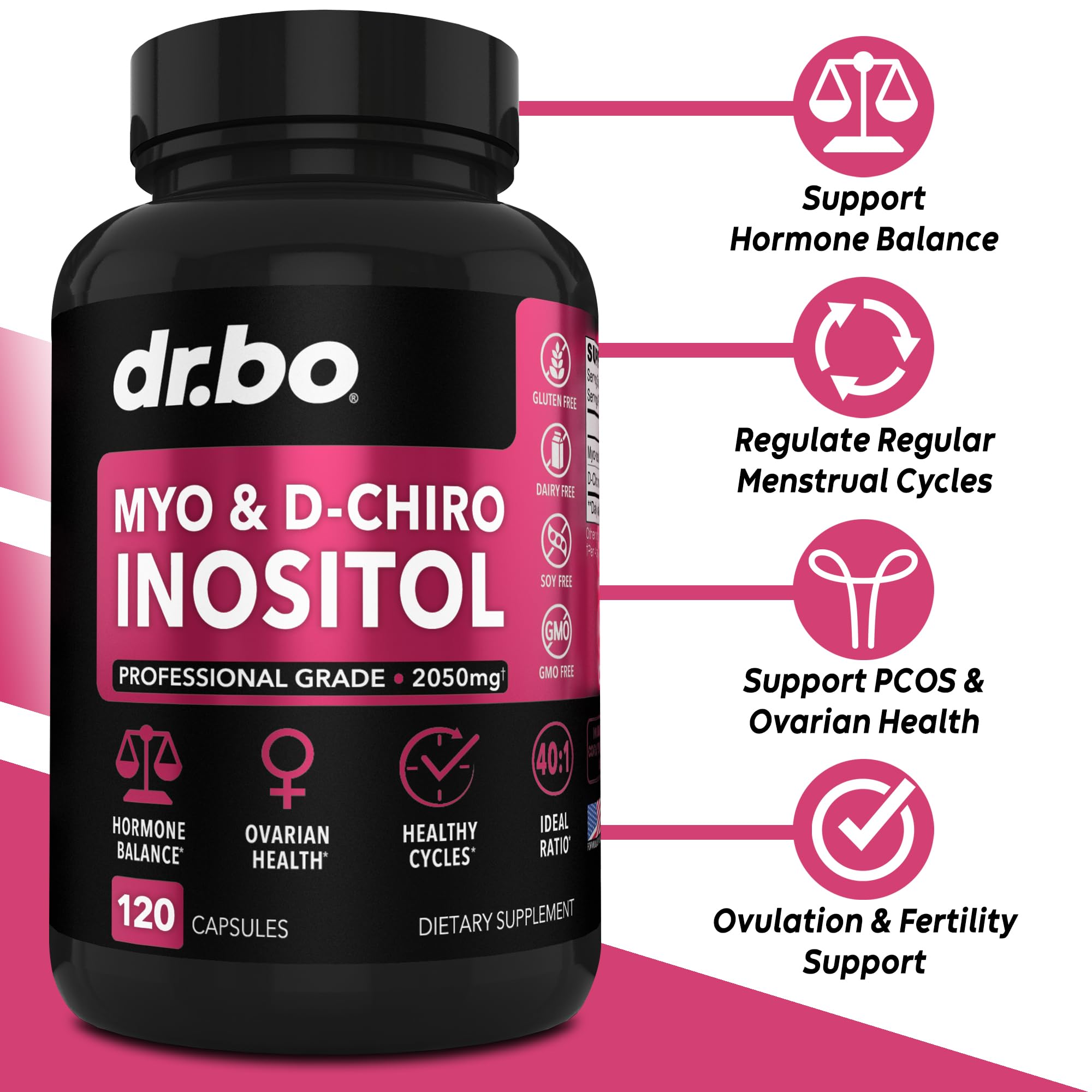 Myo-Inositol & D-Chiro Inositol Supplement Capsules - 40:1 Ratio Hormone Balance DR. BO uk supplements