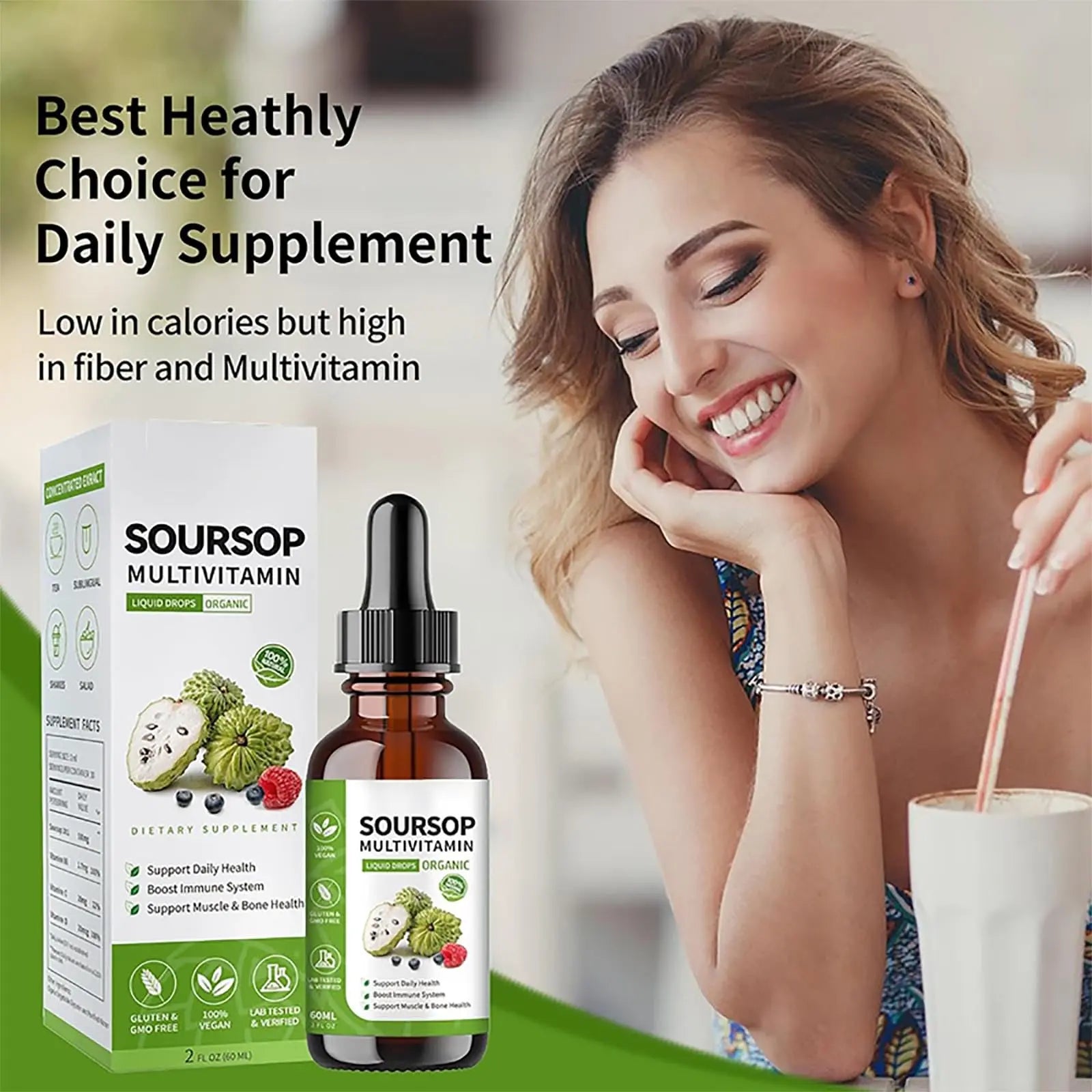 Soursop Bitters Liquid 2 Fl Oz, Soursop Graviola Leaf Extract Liquid Drop, Soursop Multivitamin Liquid Drops Organic for Cell Support, Immune System, Relax bogomo uk supplements