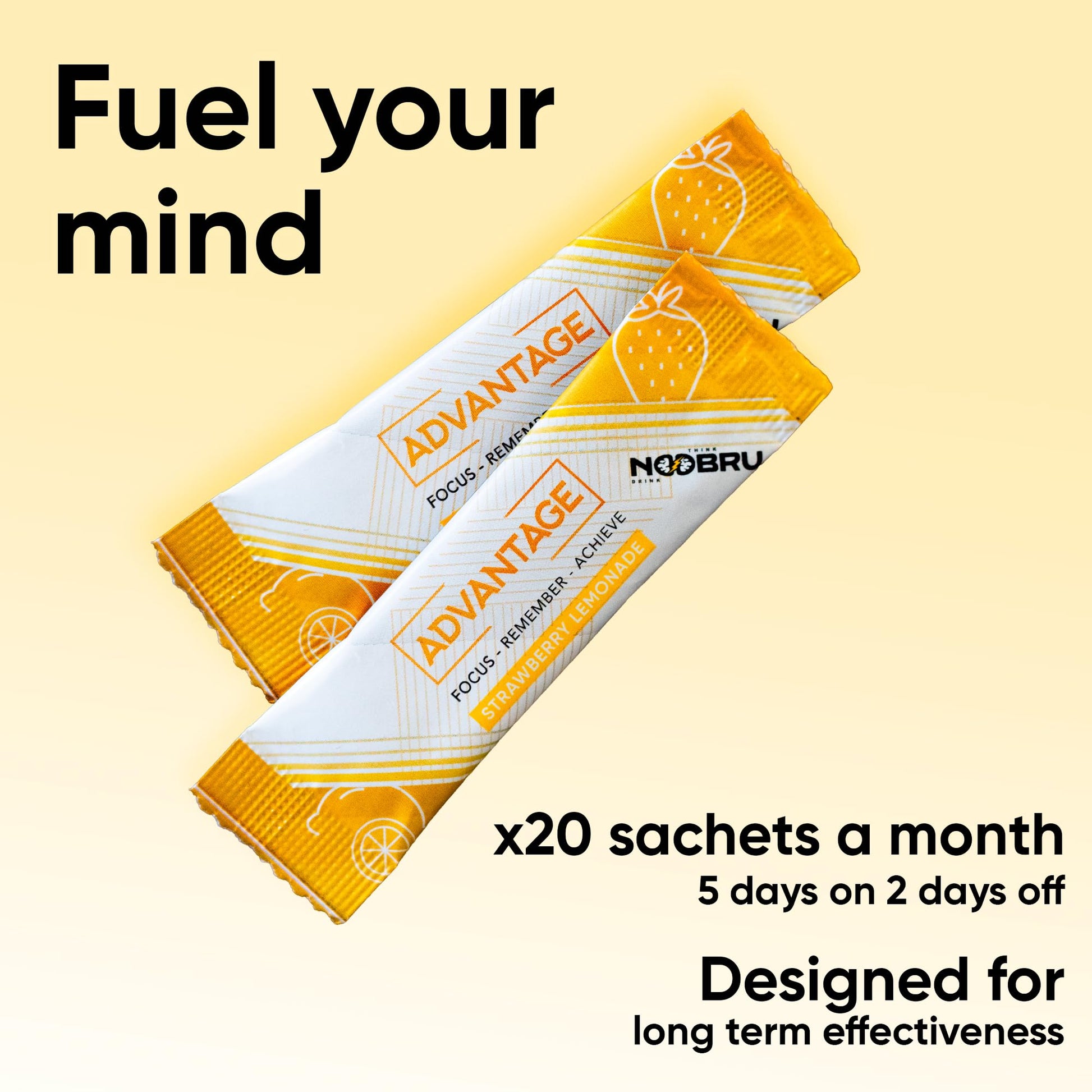 Noobru Аdvantage Nootropic - Delicious Nootropics Brain Supplement with 11 Active Ingredients - Natural Cognitive Enhancer - 20 Strawberry Lemonade Sachets - 1 Month Supply, 20 Count (Pack of 1) Noobru uk supplements
