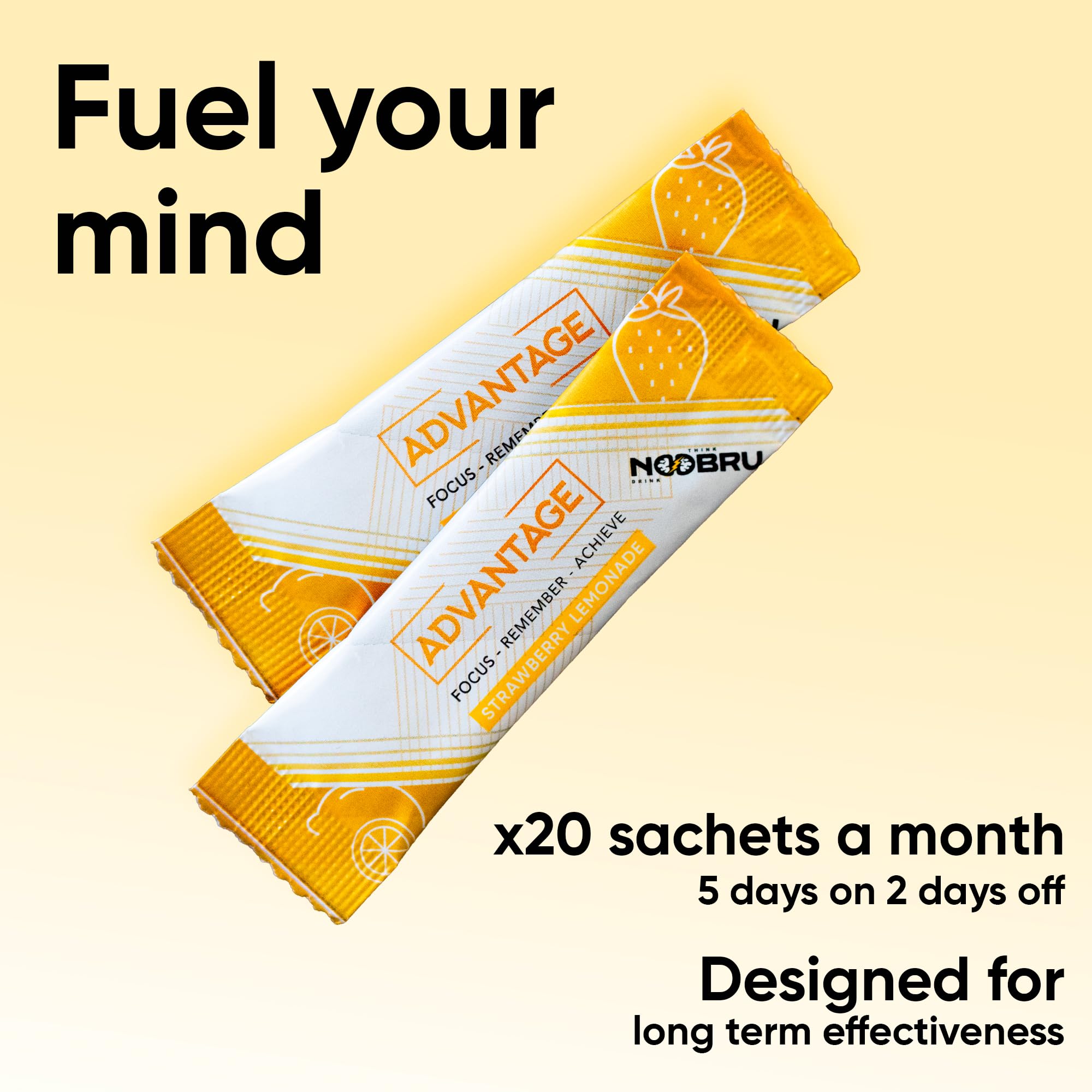 Noobru Аdvantage Nootropic - Delicious Nootropics Brain Supplement with 11 Active Ingredients - Natural Cognitive Enhancer - 20 Strawberry Lemonade Sachets - 1 Month Supply, 20 Count (Pack of 1) Noobru uk supplements