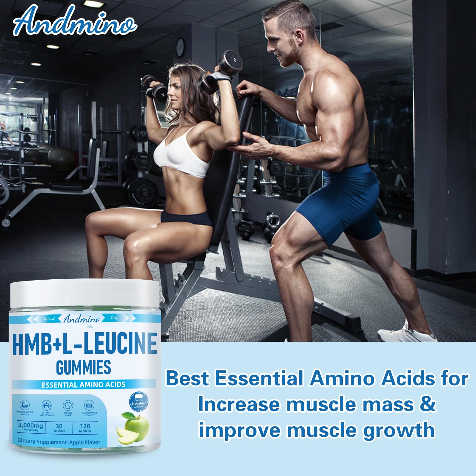 andmino HMB and L-Leucine Gummies, 3000mg, with Trehalose, for Muscle Growth, Muscle Relief and Workout Recovery, for Adults & Elder, Non-GMO andmino uk supplements