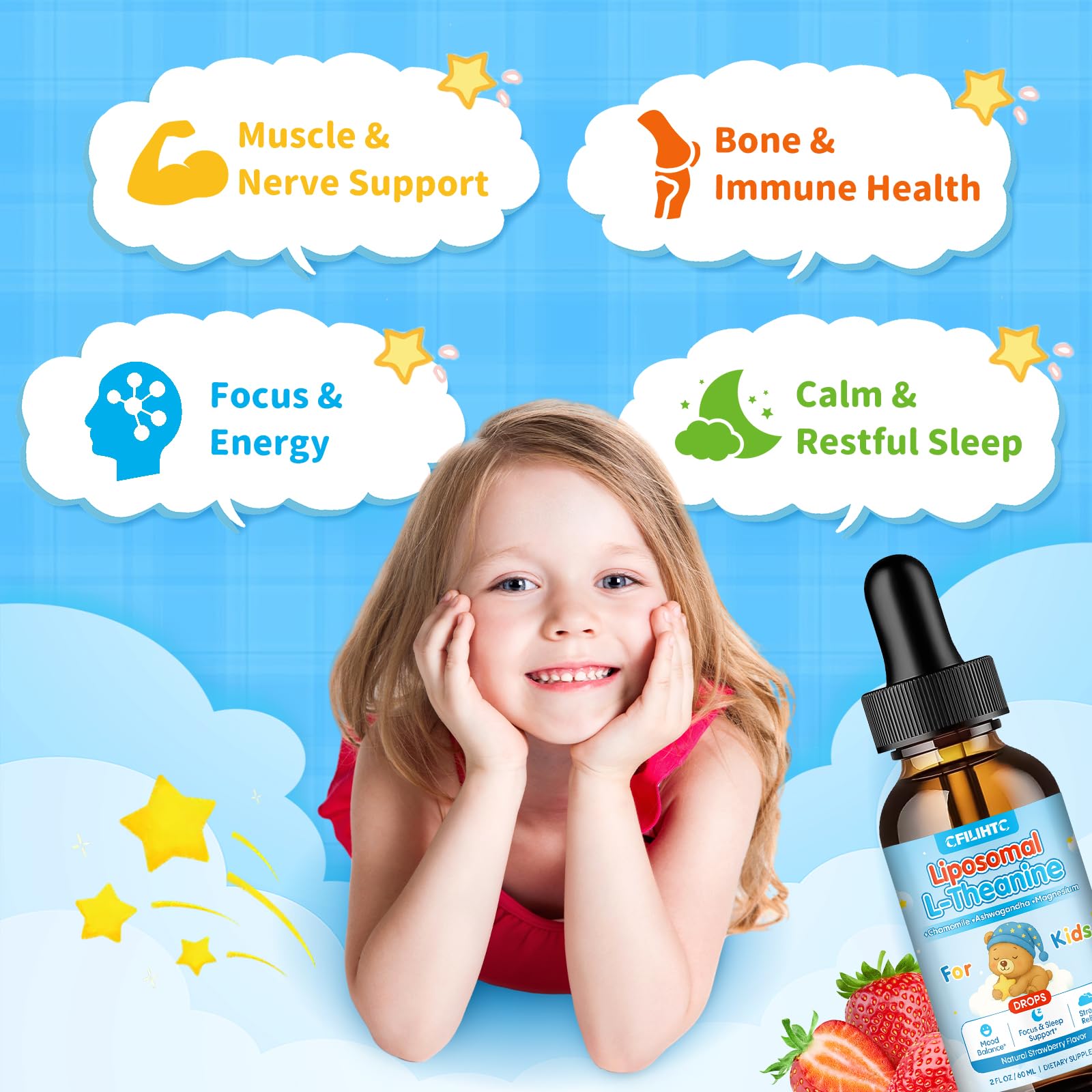 Liposomal L-Theanine Drops for Kids & Adults – Liquid L-Theanine Supplement with Magnesium Glycinate, Ashwagandha, Chamomile, Vitamin B6 & D3 – Supports Calm, Focus & Restful Sleep – Strawberry Flavor CFILIHTC uk supplements