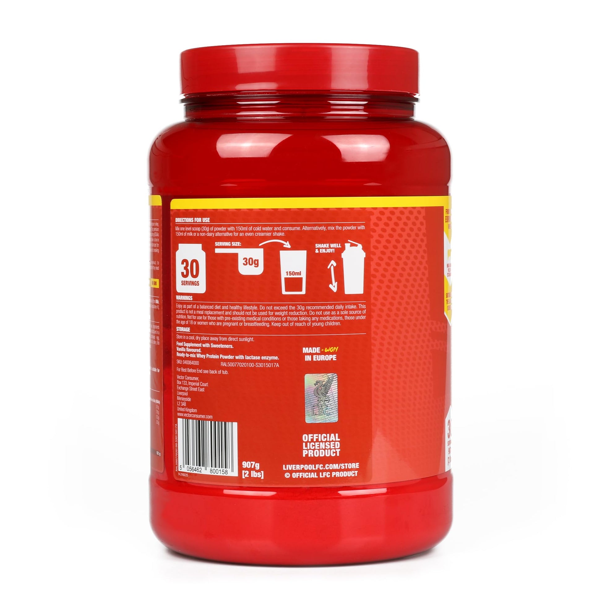 LFC Whey Protein Powder Strawberry Flavour 908g 15.5g Naturally-Occurring BCAAs 21g Protein Vector Consumer uk supplements