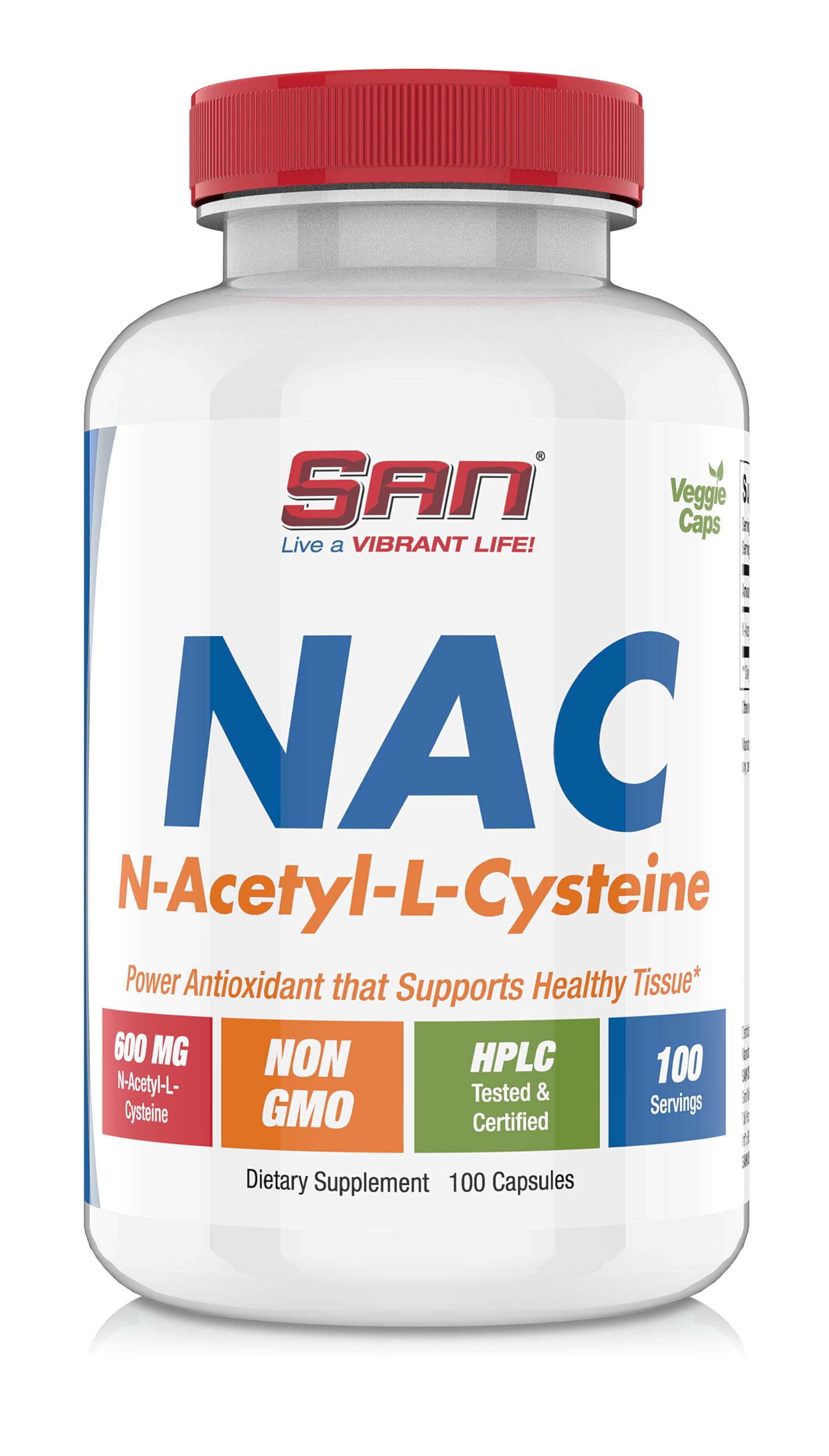 SAN N-Acetyl-L-Cysteine (NAC), Immune, Respiratory, Liver Health, NAC 600 mg, Potent antioxidant Support, Free-radicals, Easy to Absorb, 100 Capsules SAN uk supplements