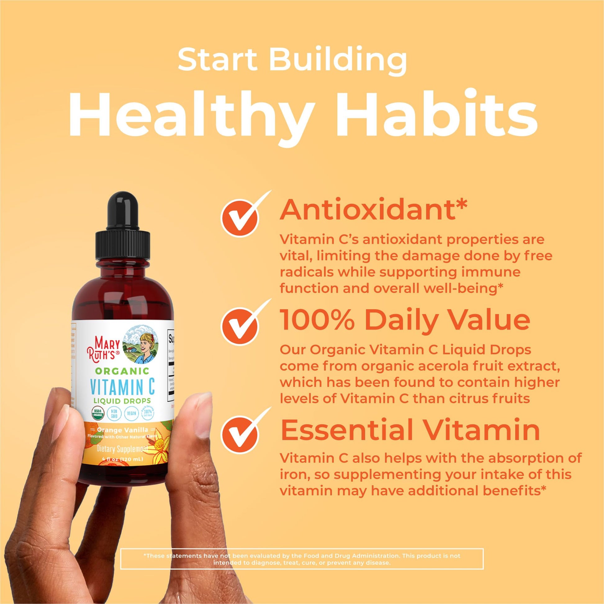MaryRuth Organics Organic Vitamin C Supplement | Liquid Vitamin C Liquid Drops for Adults & Kids | Immune Support Supplement for Overall Health | Vegan | Non-GMO | Gluten Free | 4 Fl Oz MARYRUTH'S uk supplements