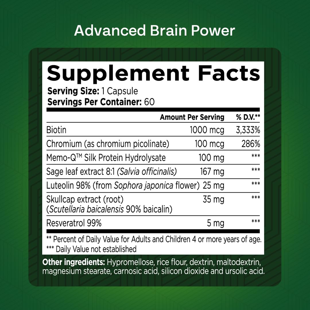 GREEN VALLEY NATURALS - Advanced Brain Power - Supports Healthy, Normal Brain Function, Focus and Concentration, clinically formulated to Support Healthy Brain Clarity. (1 Bottle, 60, Count) GREEN VALLEY NATURALS uk supplements