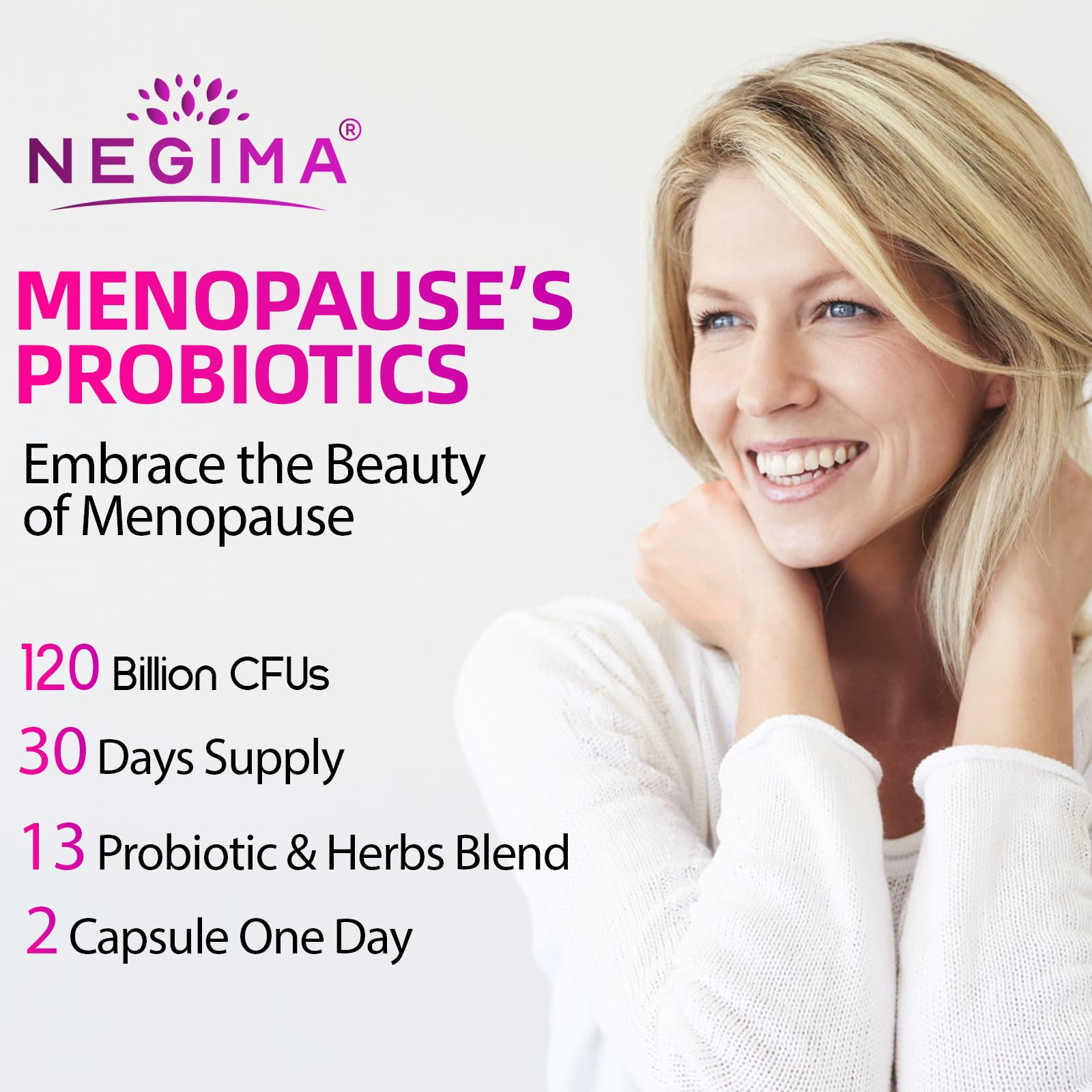 Negima Menopause Supplements for Women, 120 Billion CFUs Probiotics for Women, 13-in-1 Herbs & Botanicals Complex, for Menopause - 60 Caps Negima uk supplements