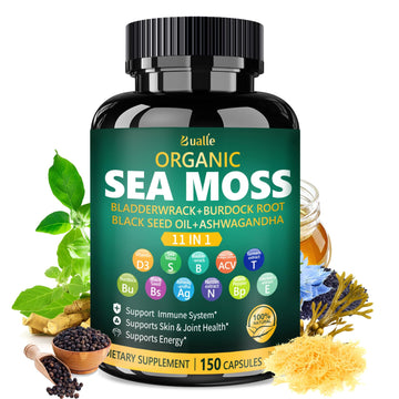 Bualle Irish Sea Moss Capsules – Organic Sea Moss, Black Seed Oil, Ashwagandha Supplements with Bladderwrack, Ginger & Burdock Root – Supports Daily Wellness, Skin & Energy – 150 Count (1 Pack) Bualle uk supplements