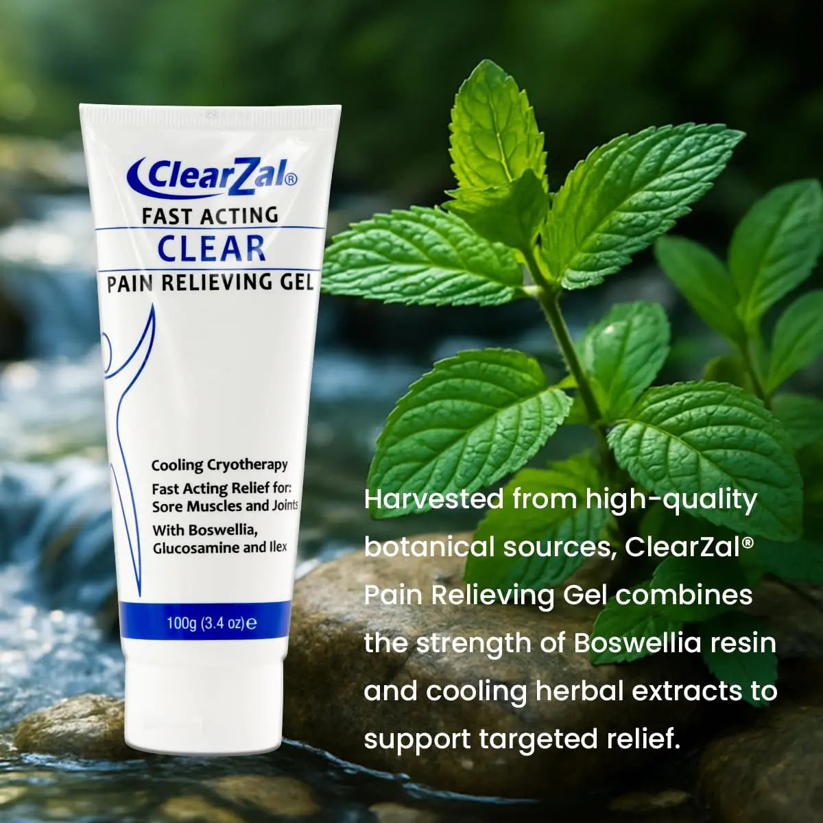 ClearZal Fast Acting Clear Pain Relieving Gel with Cooling Cryotherapy, Boswellia and Glucosamine for Sore Muscles and Joints, Soothing Cooling Gel 3.4 oz Clearzal uk supplements