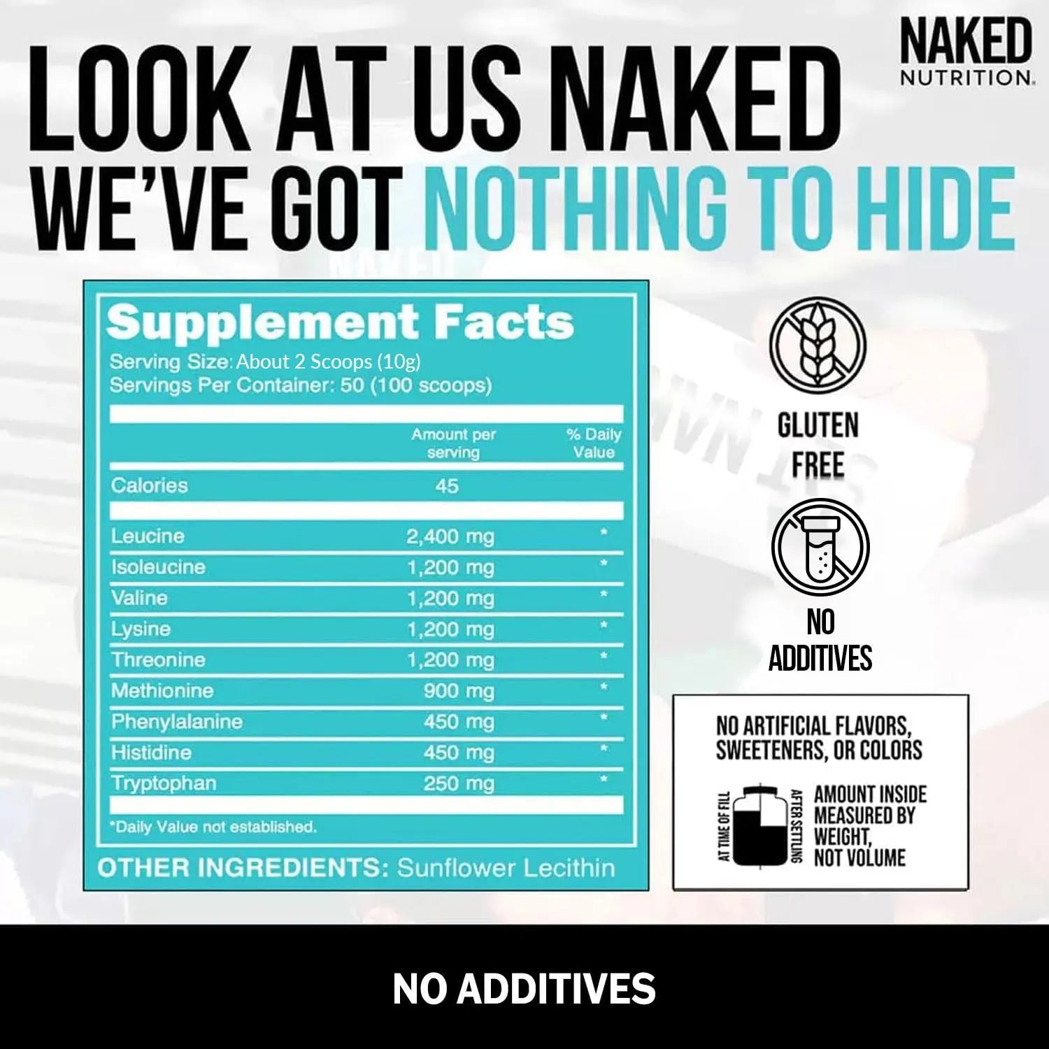 NAKED EAAs Amino Acids Powder - 50 Servings - Vegan Unflavored Essential Amino Acids 500 Grams - Instantized All Natural EAAs Powder Supplement NAKED uk supplements