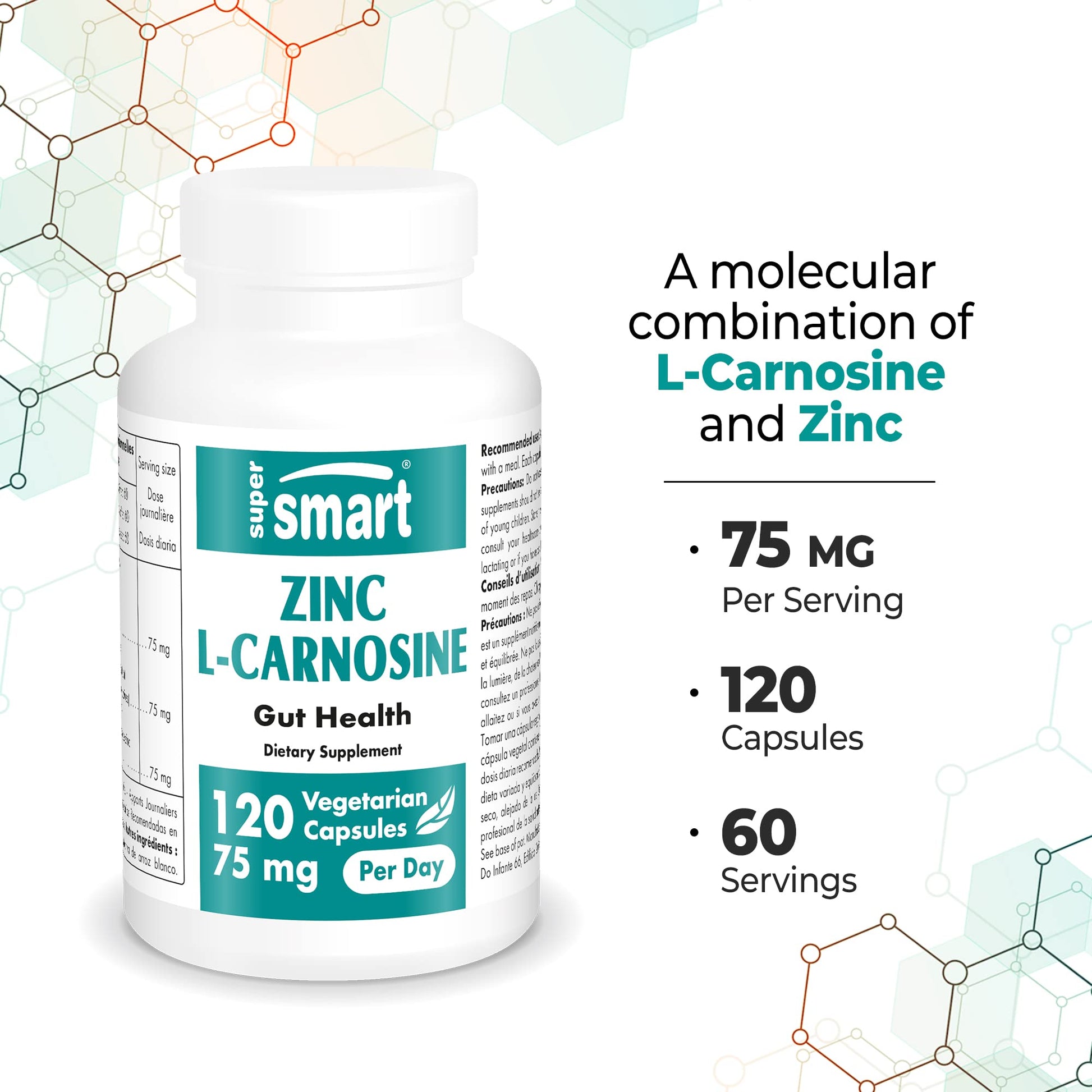SuperSmart - Zinc L-Carnosine 75mg per Day (Well-Tolerated) - Zinc Carnosine Supplemen Supersmart uk supplements