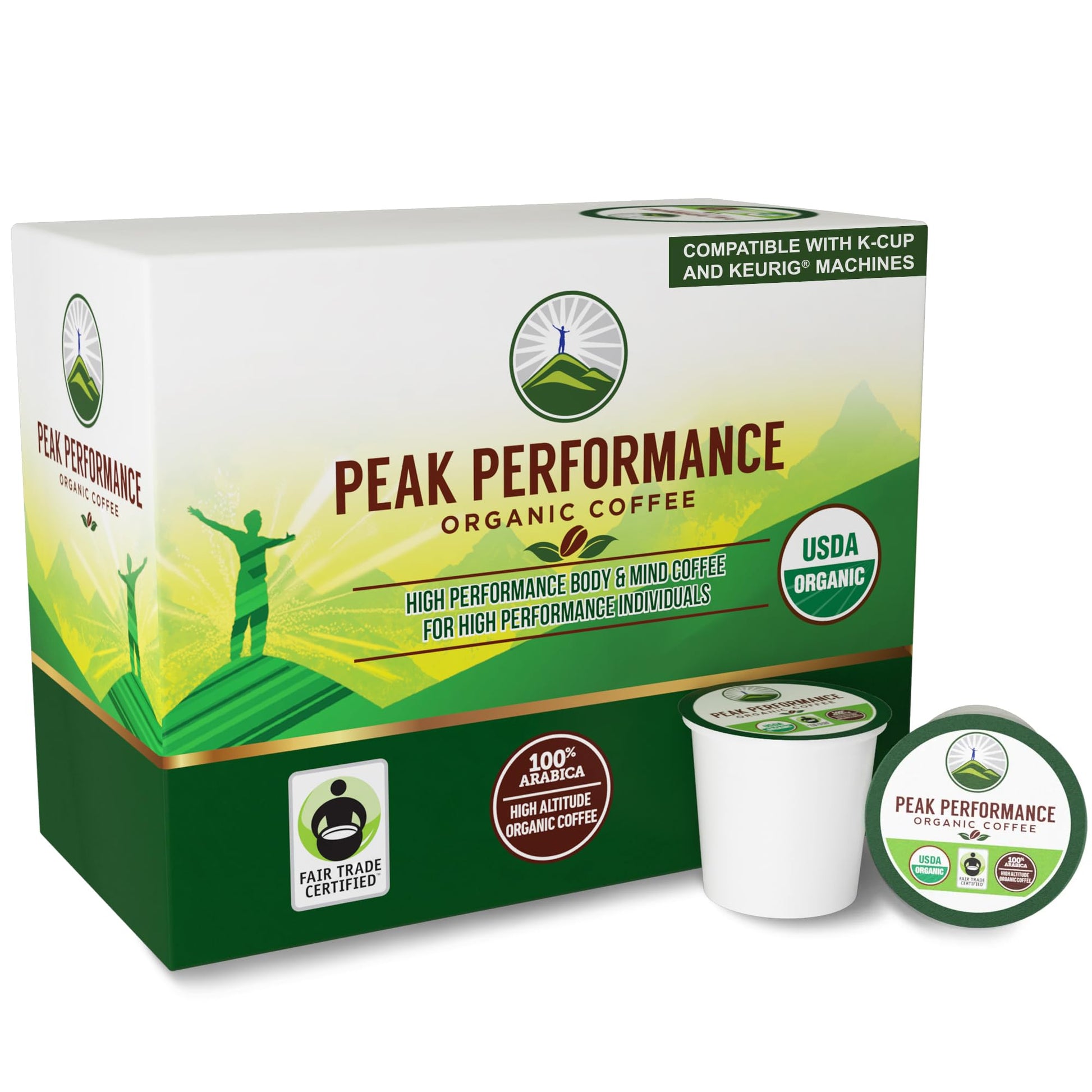 USDA Organic Coffee Pods - Compatible with K-Cup and Keurig Machines - High Altitude Fair Trade Low Acid Beans Medium Roast Single Serve 24 Count Recyclable Cups by Peak Performance Peak Performance uk supplements
