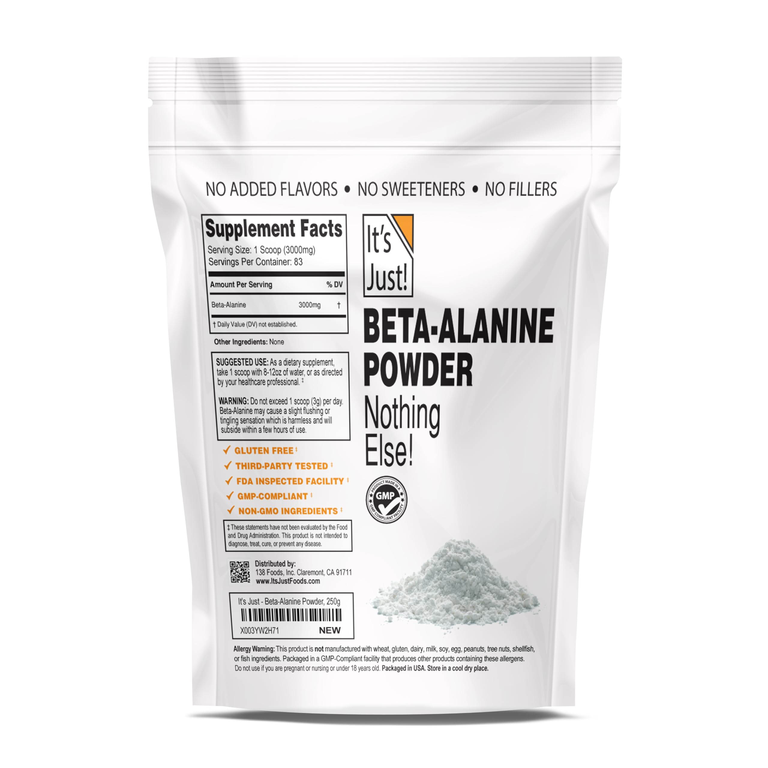 It's Just! - Beta-Alanine Powder, Pre-Workout Supplement, 250g Bulk, Unflavored It's Just! uk supplements