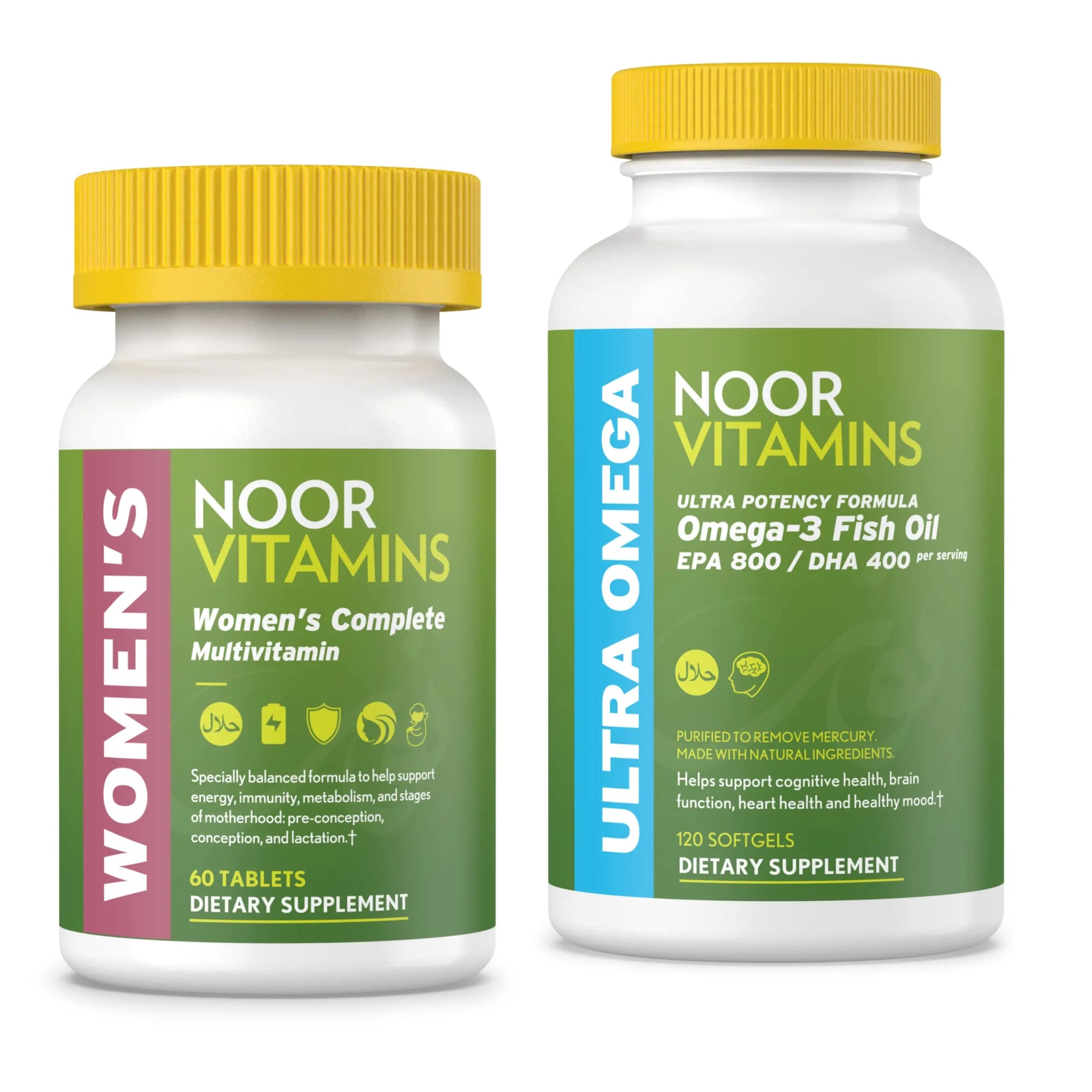 Noor Vitamins Women's Multivitamin and Omega Fish Oil Supplement Bundle Noor Vitamins uk supplements