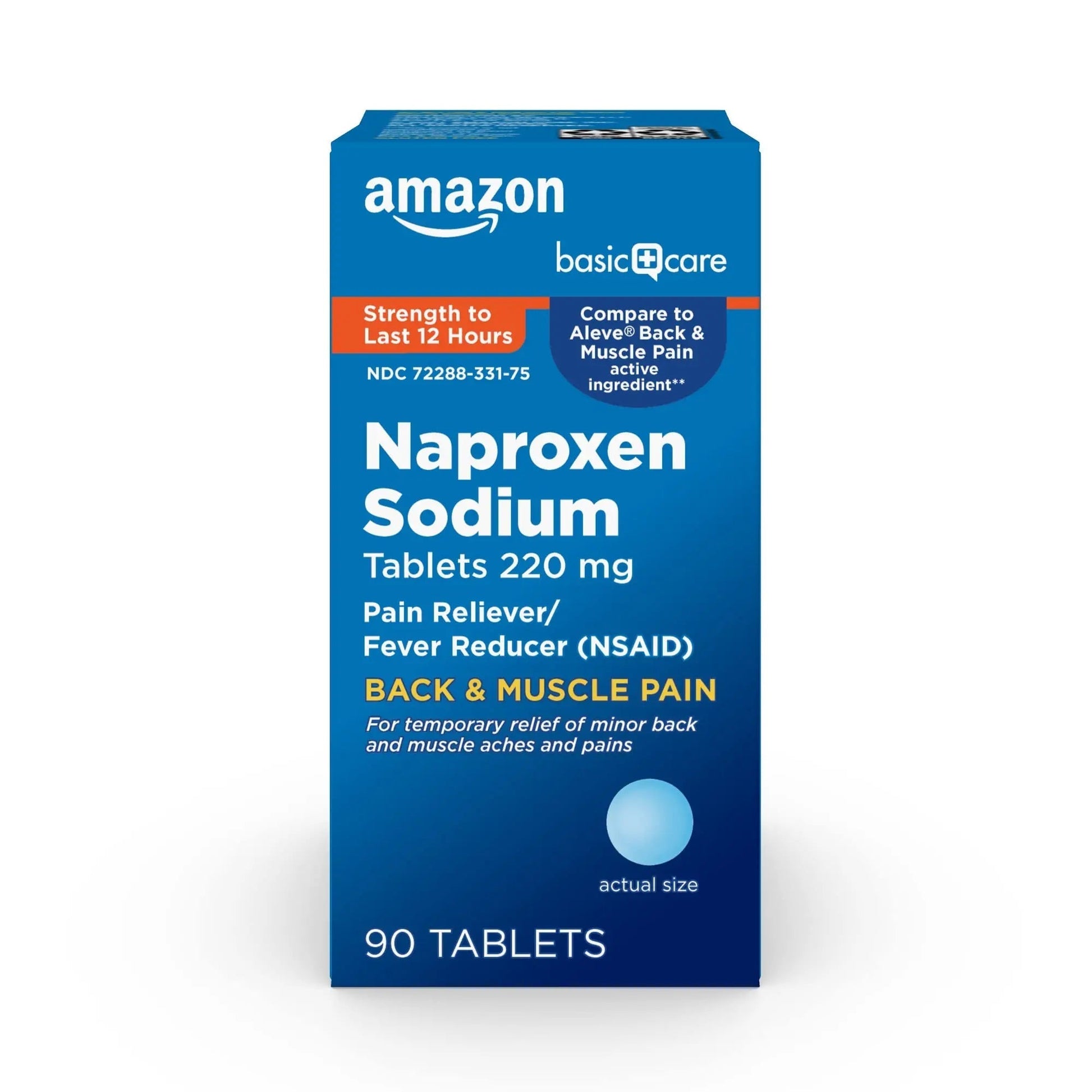 Amazon Basic Care Back and Muscle Pain, 220 mg Naproxen Sodium Tablets, 12-Hour Pain Relief, Headache, Arthritis, Menstrual Cramps, Fever Reducer, 90 Count Amazon Basic Care uk supplements