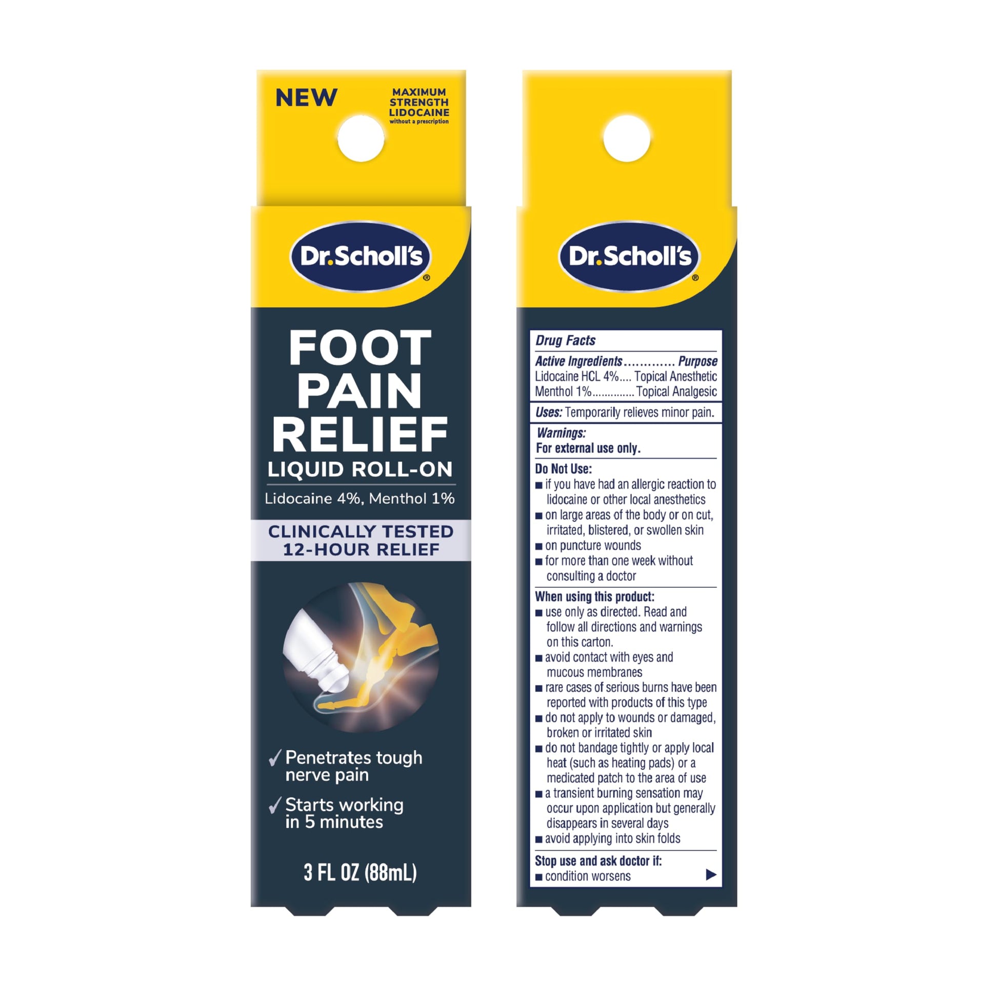 Dr. Scholl's Foot Pain Relief Liquid ROLL-ON, 3.0 oz // Clinically Tested 12-Hour Pain Relief - Penetrates Tough Nerve Pain - Works in 5 Minutes - Non-Greasy - with Lidocaine & Menthol Dr. Scholl's uk supplements