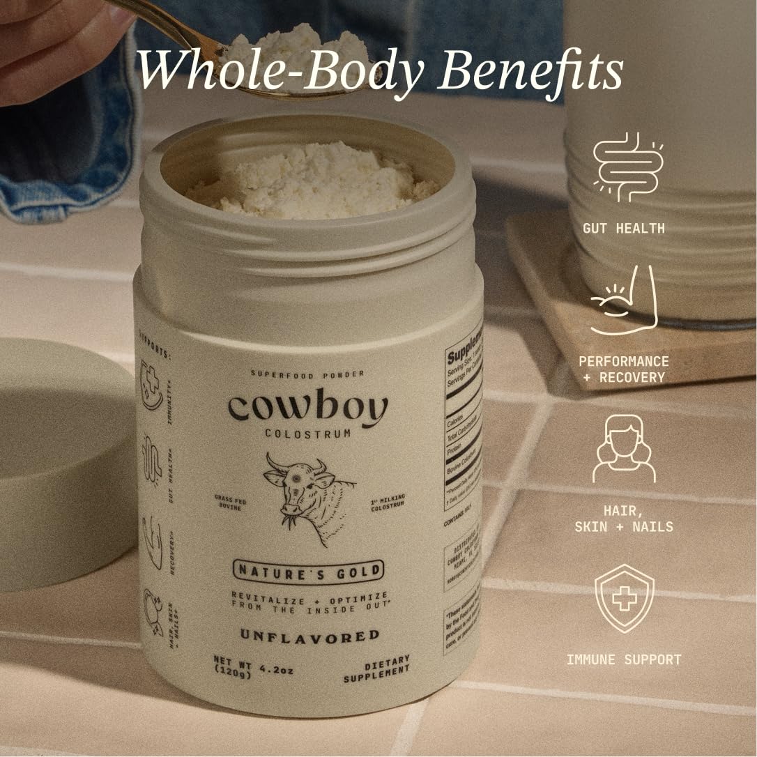 Cowboy - The Exclusive 1st Milking, Whole, Grass Fed Colostrum Supplement for Full Body Health - Bovine Colostrum Powder Packed w/Bioactive Nutrients - Sugar Free (Unflavored, 40 Servings) COWBOY COLOSTRUM uk supplements