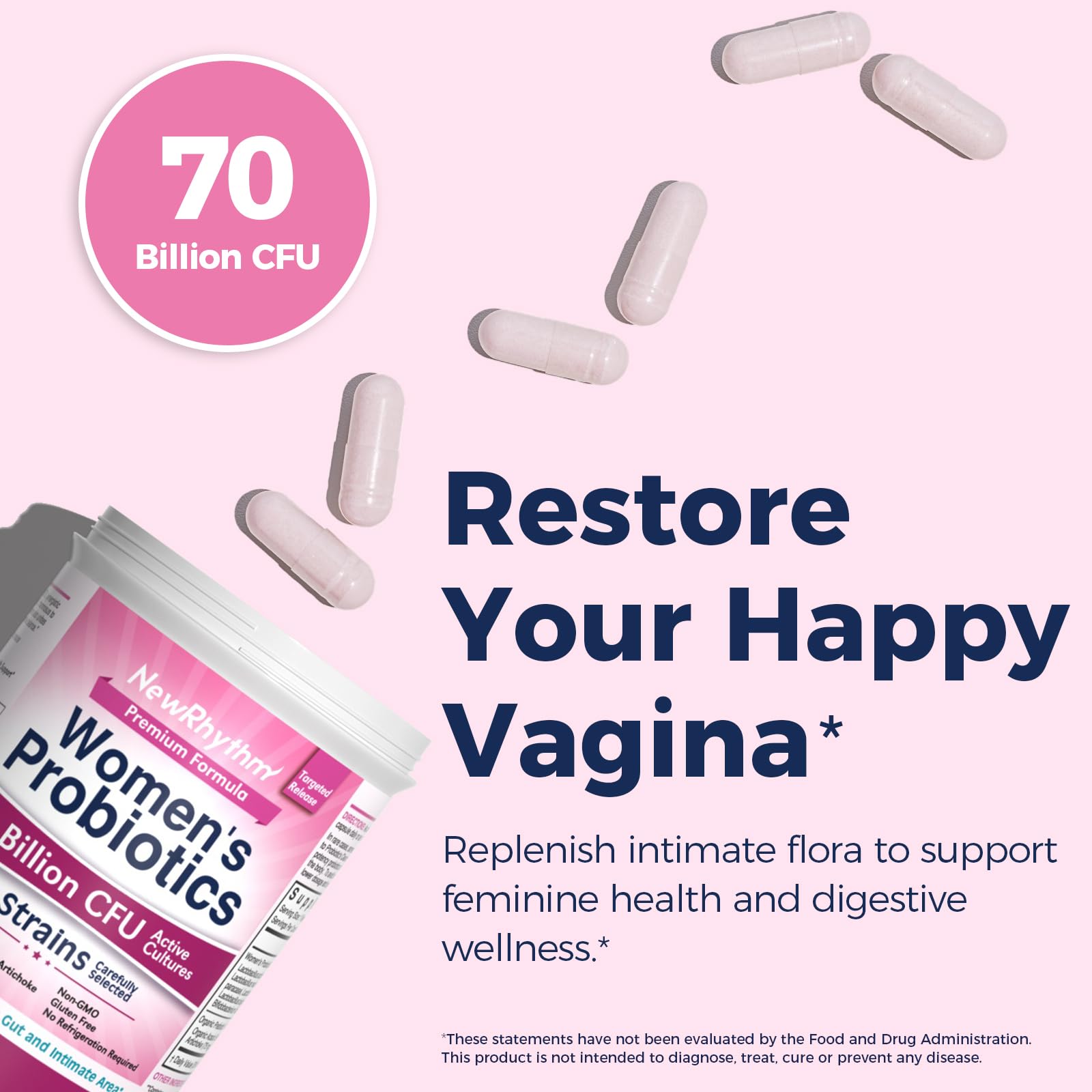 NewRhythm Women's Probiotics, Organic Prebiotics, 70 Billion CFU 10 Strains, Vaginal Probiotics for Urinary & Digestive Health, 30 Vegan Capsules, No Bloating NewRhythm uk supplements