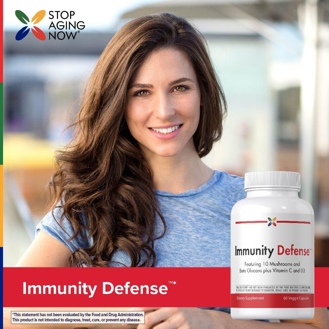 Stop Aging Now - Immune Support - with Vitamin C, Vitamin D3 and Mushroom Complex - 60 Vegetarian Capsules Stop Aging Now uk supplements