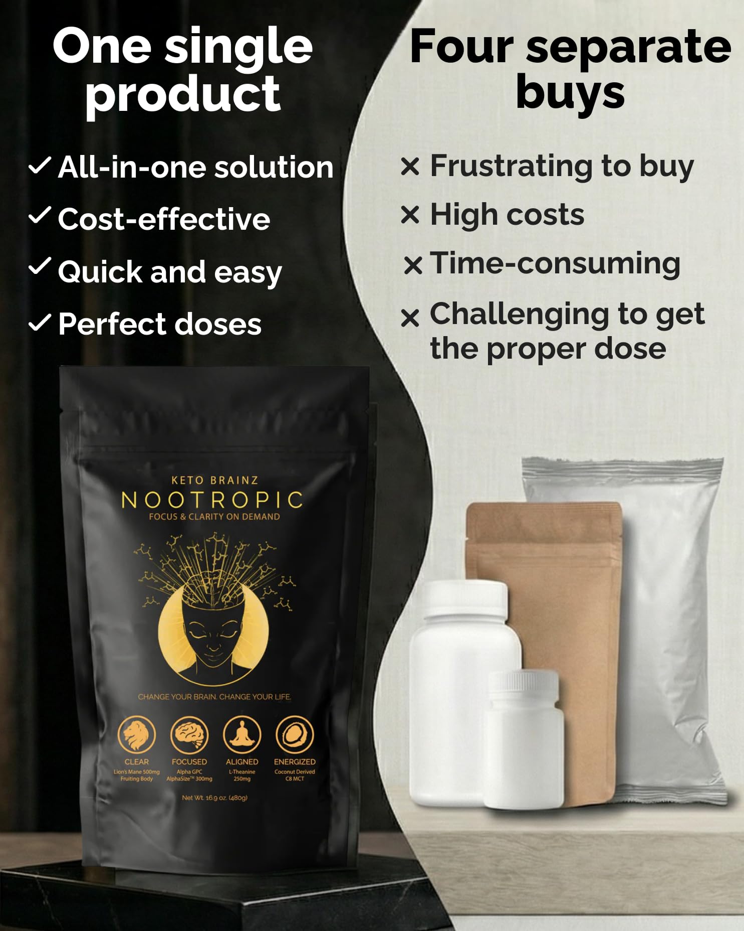 Keto Brainz C8MCT Based Nootropic - with 500mg Lion's Mane Mushroom, AlphaGPC & L-Theanine This is The Ultimate Easy to use nootropic Stack & Makes Delicious Mushroom Coffee! 16oz. 30 Servings Keto Brainz uk supplements