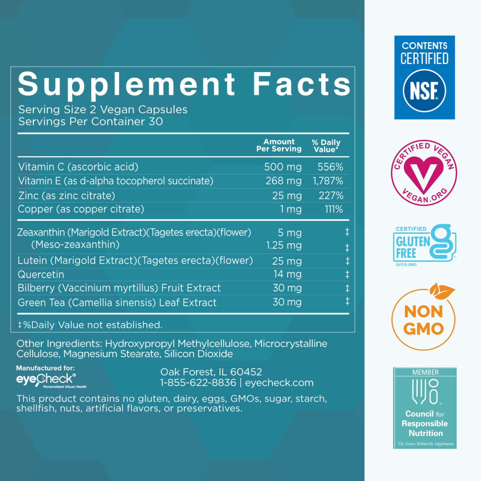 Natural Eye Health Vitamins with Bilberry Zeaxanthin Lutein - Macular Supp Eyecheck uk supplements