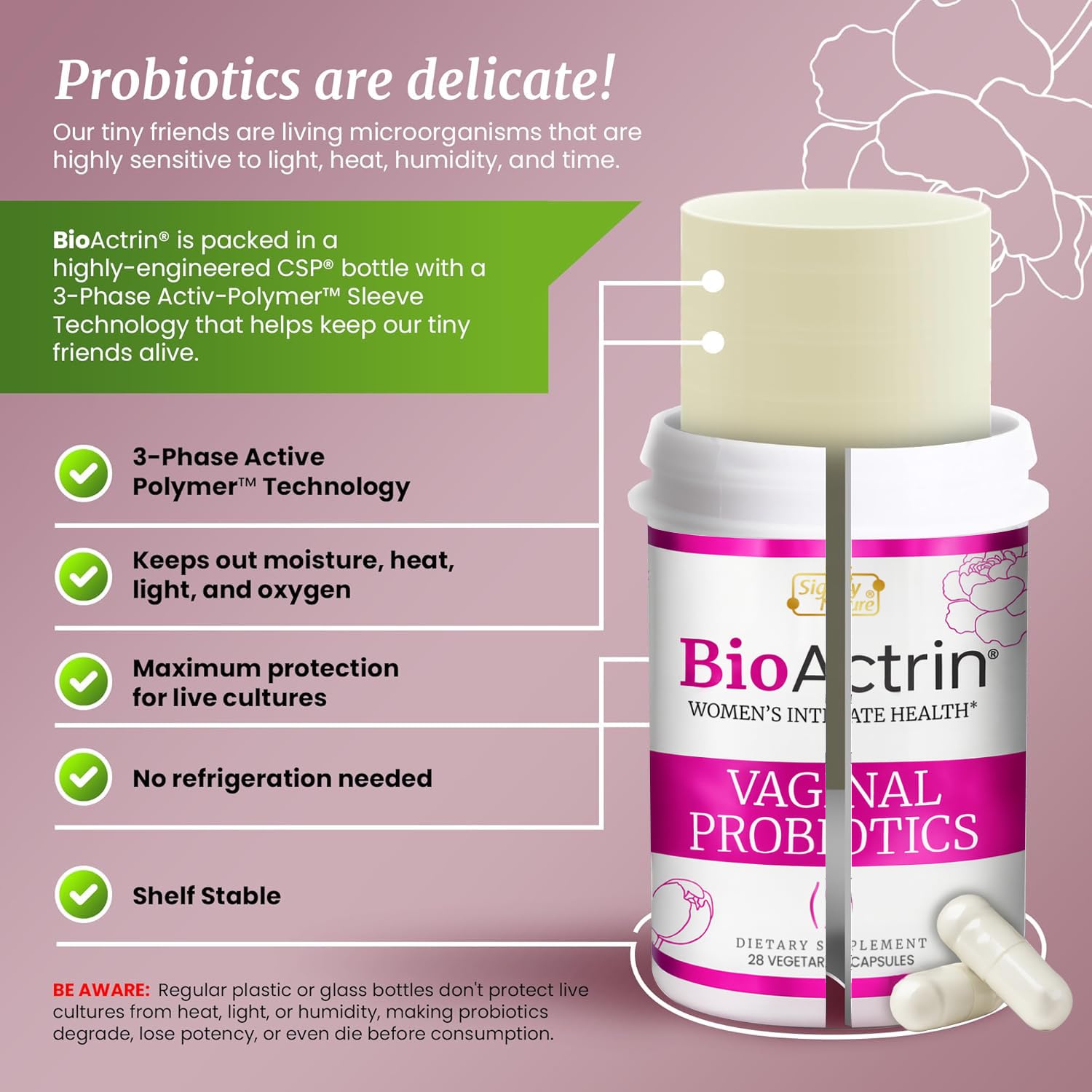 SIGNIFY NATURE Bioactrin Vaginal Probiotics for Women - Bacterial Vaginosis & Yeast Infection Treatment - BV Probiotic - pH Vaginitis Support-28 Pills SIGNIFY NATURE uk supplements