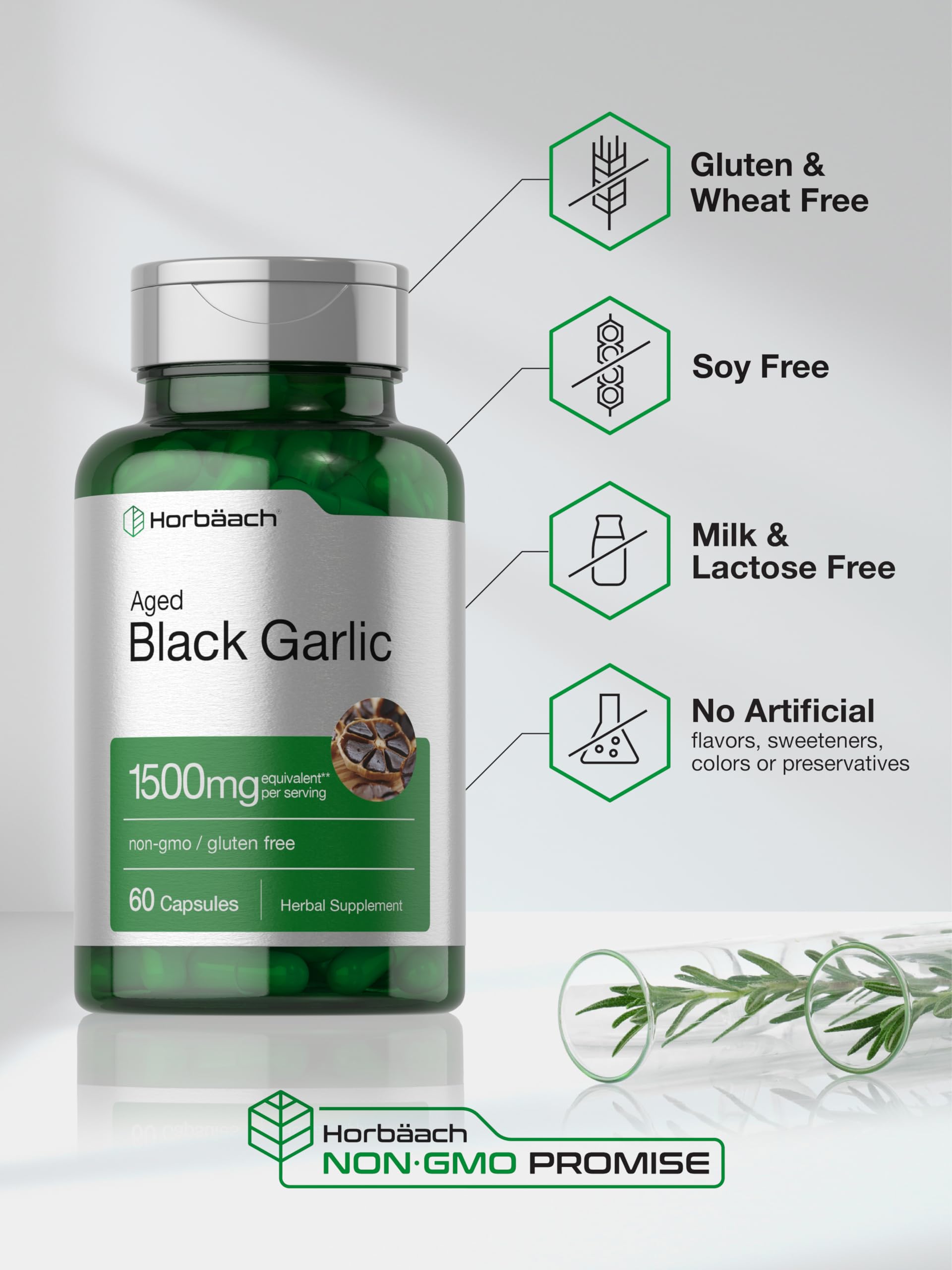 Aged Black Garlic Capsules 1500mg | 60 Count | Fermented Extract Supplement Horbäach uk supplements