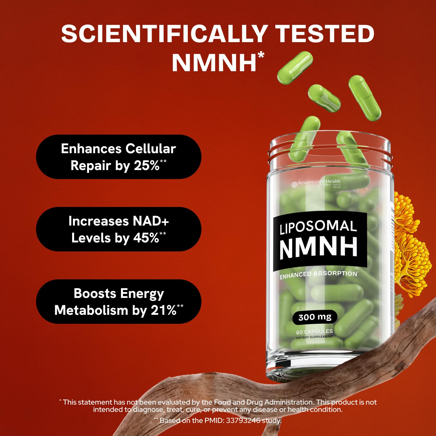 Resurrected Health Liposomal NMNH Supplement 300mg – Boosts NAD Anti-Aging, Energy & Focus – NMM Capsules Alternative to for Cellular Vitality – Third-Party Tested, 60 Vegan Capsules | 1 Pack Resurrected Health uk supplements