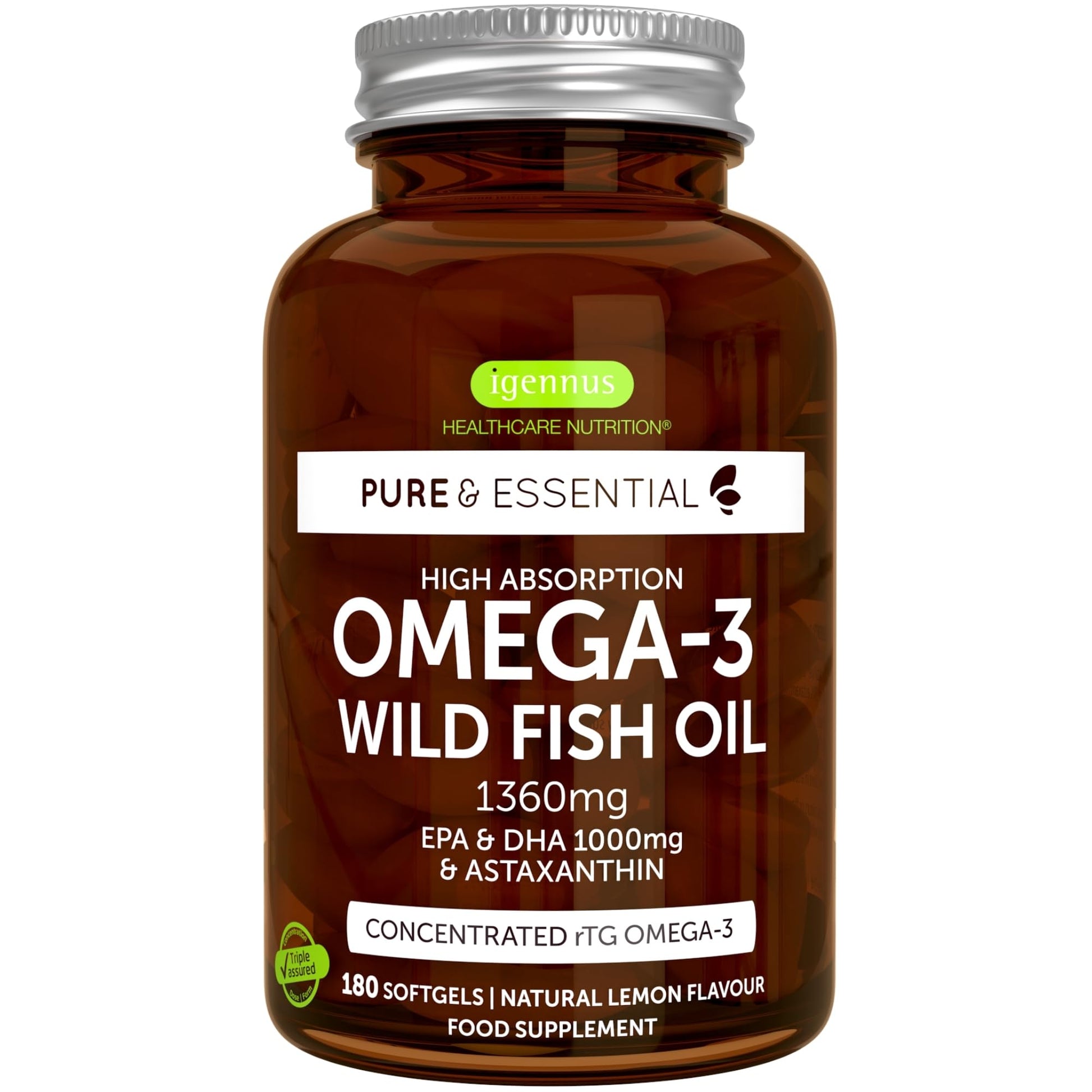 Omega-3 Wild Fish Oil & Astaxanthin, The Most Advanced High Absorption rTG Omega-3 Igennus Healthcare Nutrition uk supplements