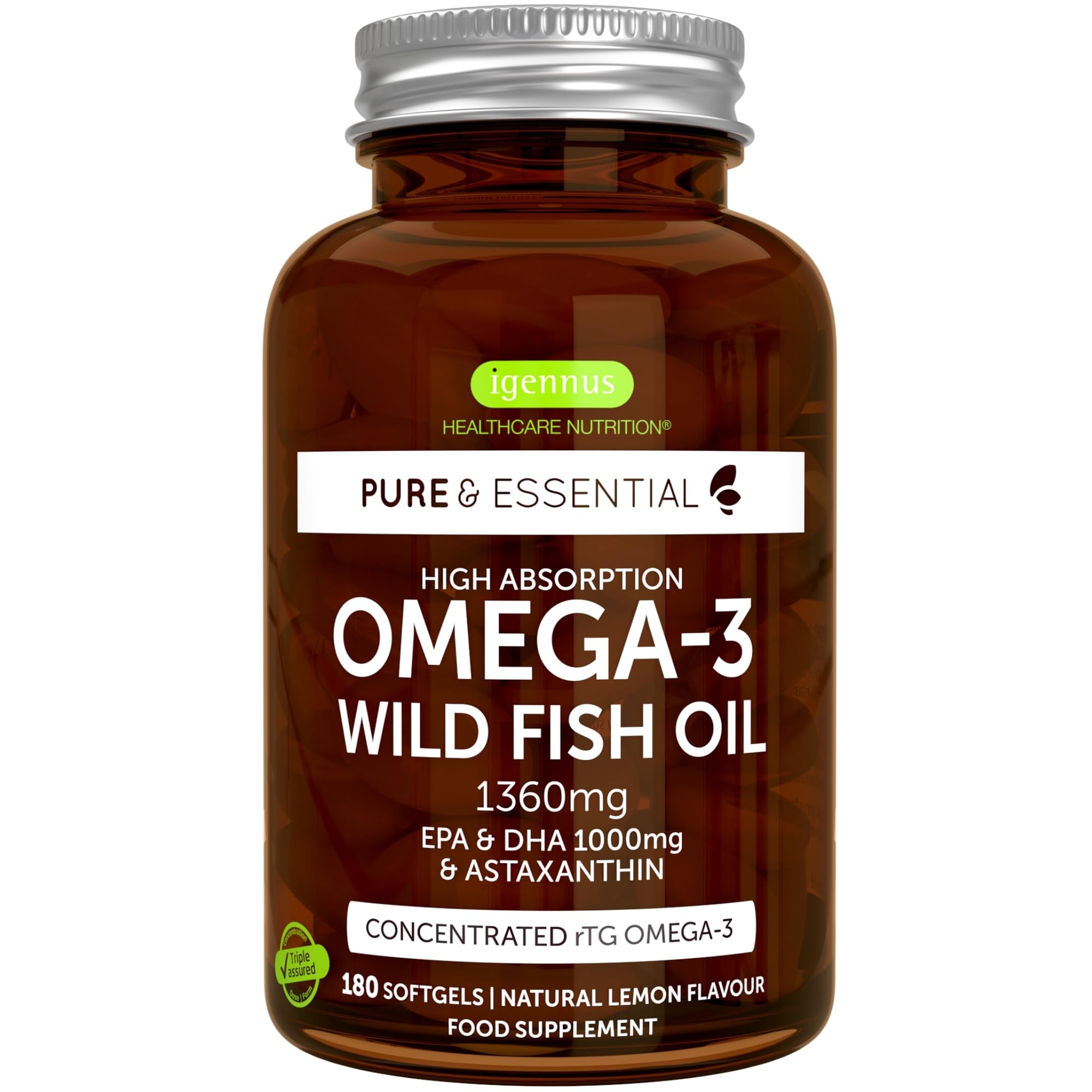 Omega-3 Wild Fish Oil & Astaxanthin, The Most Advanced High Absorption rTG Omega-3 Igennus Healthcare Nutrition uk supplements