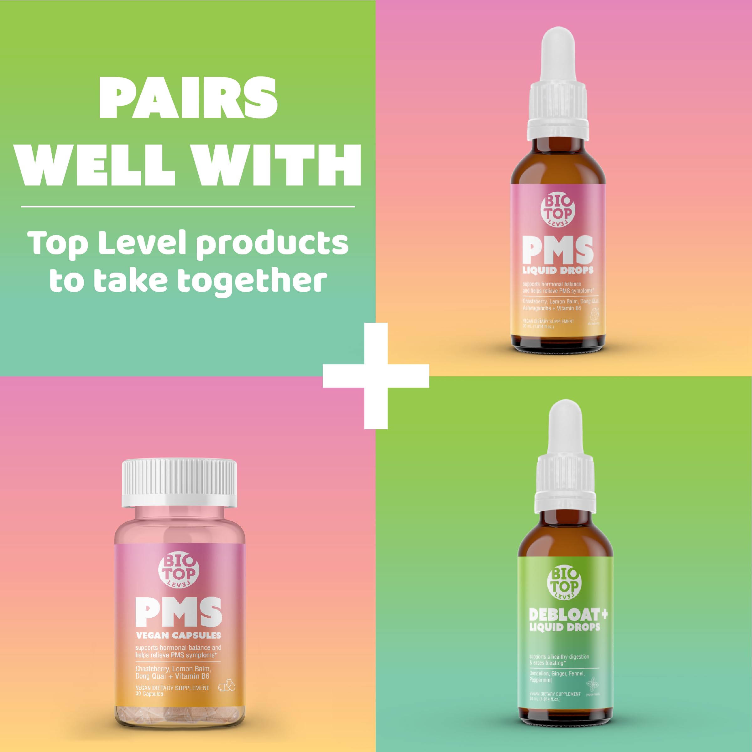BIOTOPLEVEL PMS Support Supplement for Women & PMS Relief, Hormone Balance & Menstrual Period Relief for Cramps, Bloating & Mood Swings with Chasteberry, Vitamin B6, Lemon Balm, Dong Quai, 30 Count BIOTOPLEVEL uk supplements