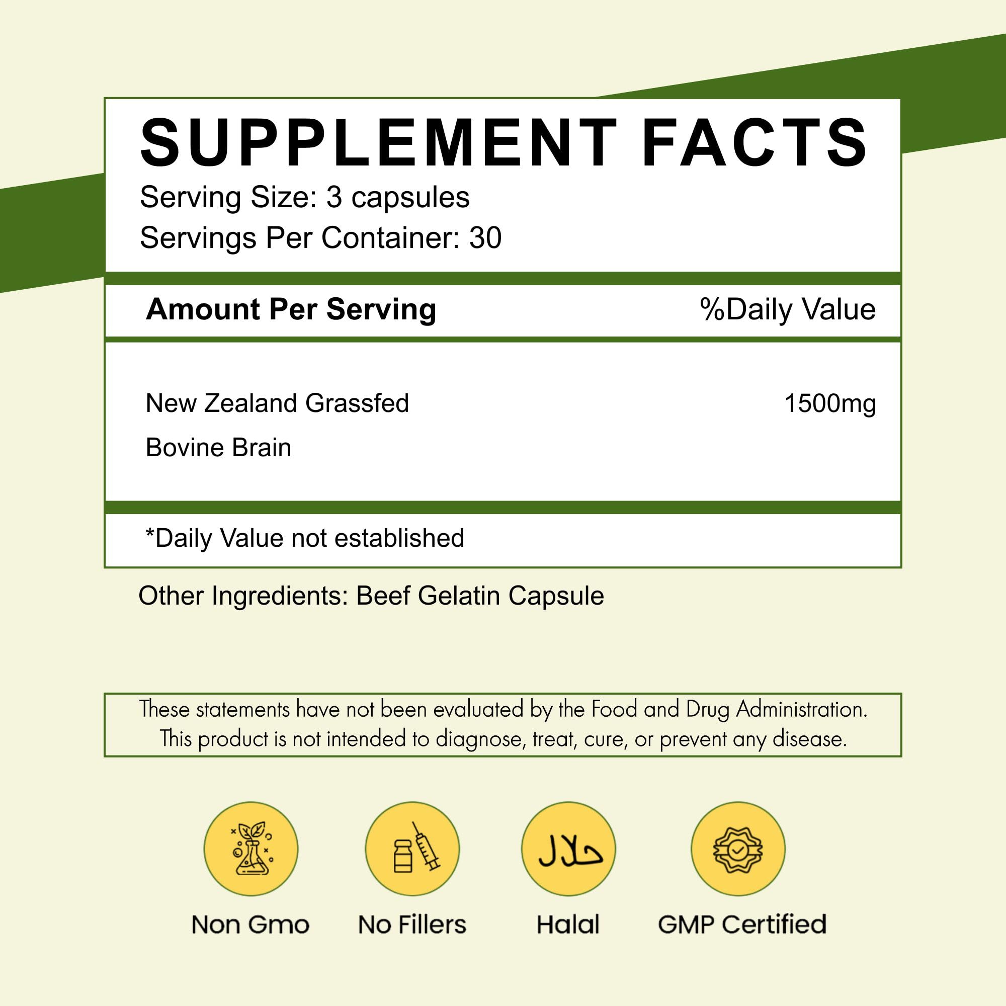 Primal Being Grassfed Beef Brain, Supports Memory, Mood, Focus, Energy, Cognitive Health - 90 Capsules, 1500mg per Serving Primal Being uk supplements