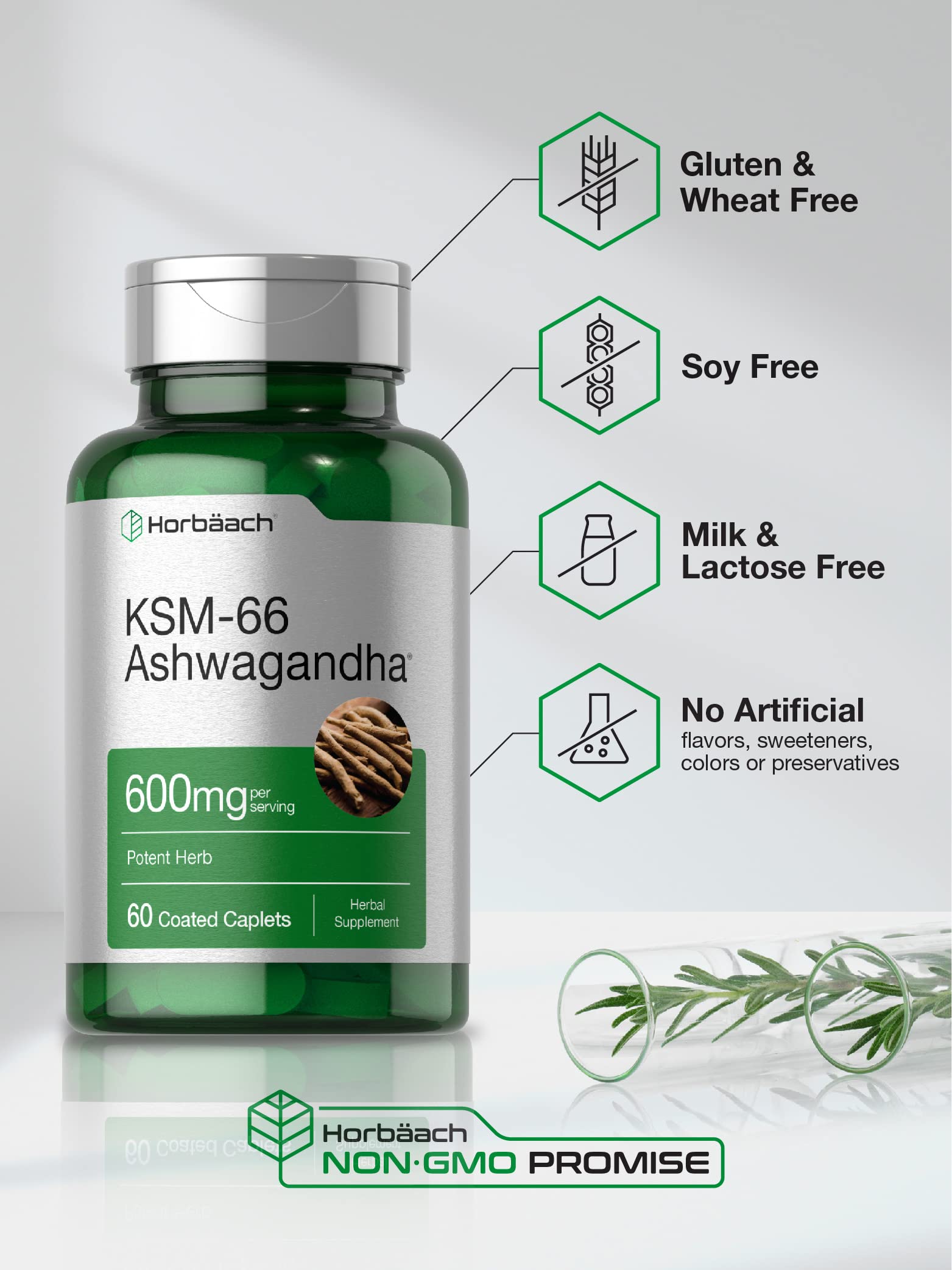 Horbäach KSM-66 Ashwagandha 600mg | with L-Theanine | 60 Coated Caplets | Vegan, Non-GMO, Gluten Free Complex Supplement Horbäach uk supplements
