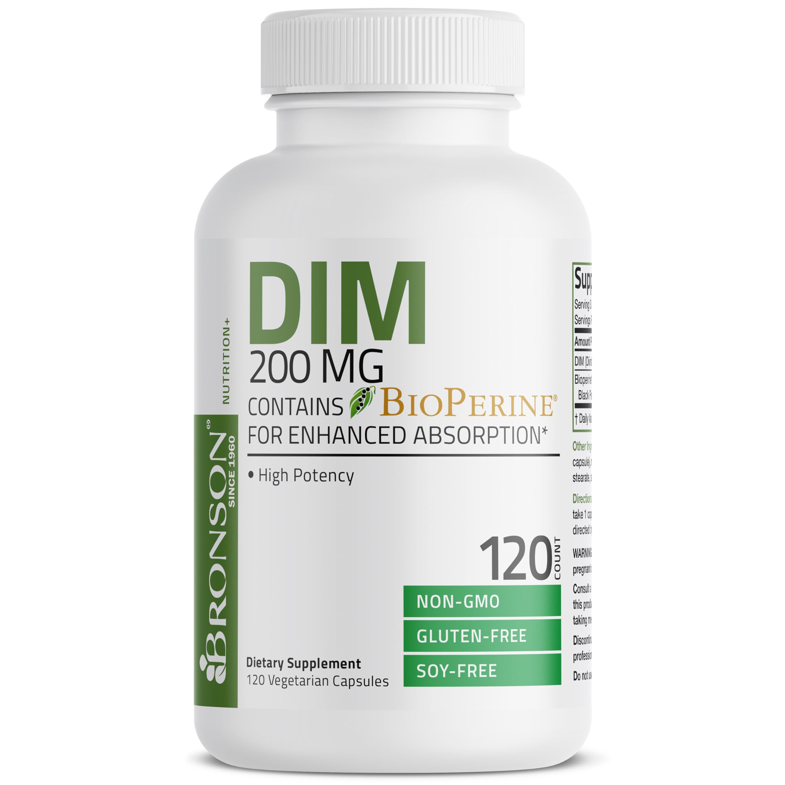 Bronson DIM Supplement 200 MG Diindolymethane with BioPerine for Enhanced Absorption, Estrogen Metabolism & Maintains Balanced Hormone Levels, 120 Vegetarian Capsules Bronson uk supplements