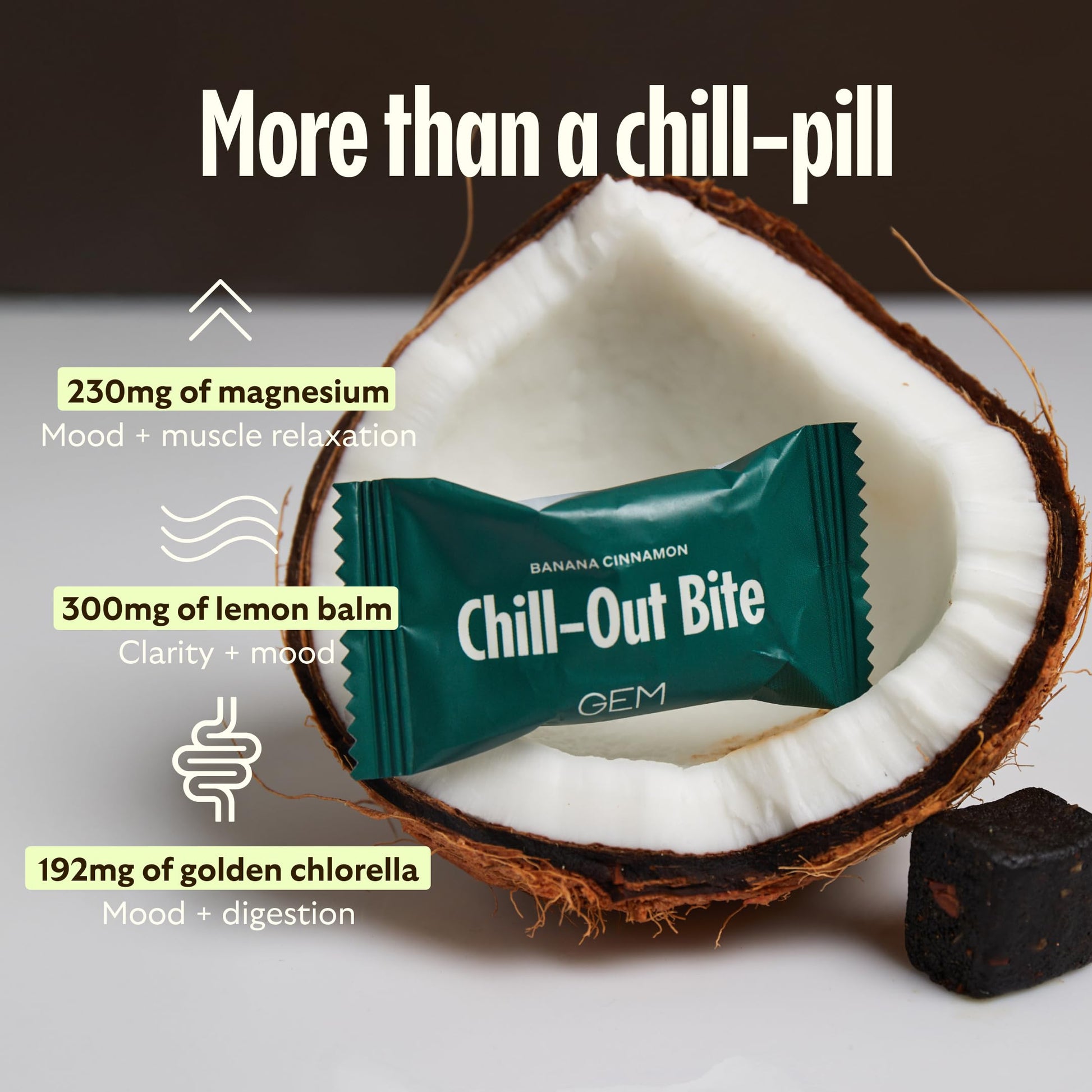 GEM Calm Bite | Supports Calm Mind & Clarity | Magnesium L-Threonate, Golden Chlorella, Lemon Balm | Holistic Non-Habit Forming | Gluten Free, Soy Free, Banana Cinnamon (7 Count) GEM uk supplements