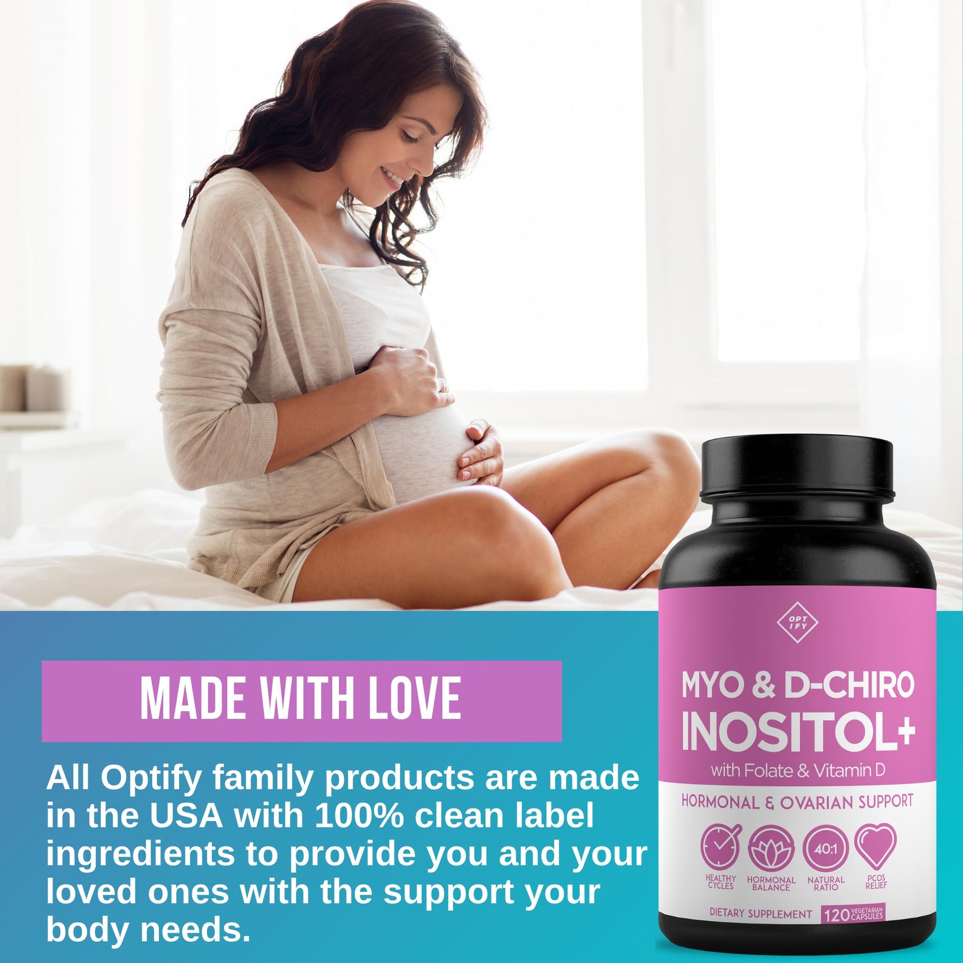 Premium Inositol Supplement - Myo-Inositol and D-Chiro Inositol Plus Folate and Vitamin Optify uk supplements