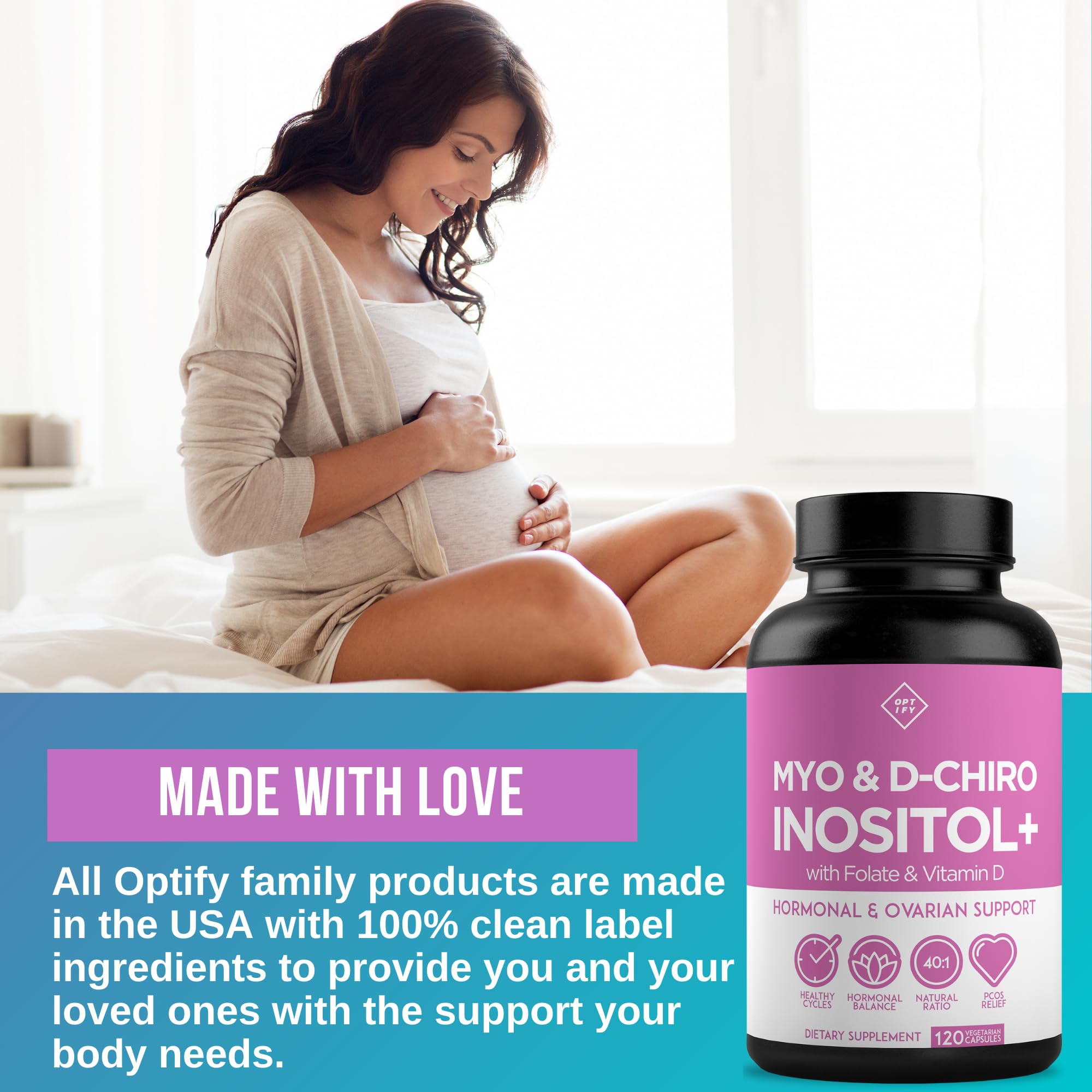 Premium Inositol Supplement - Myo-Inositol and D-Chiro Inositol Plus Folate and Vitamin Optify uk supplements