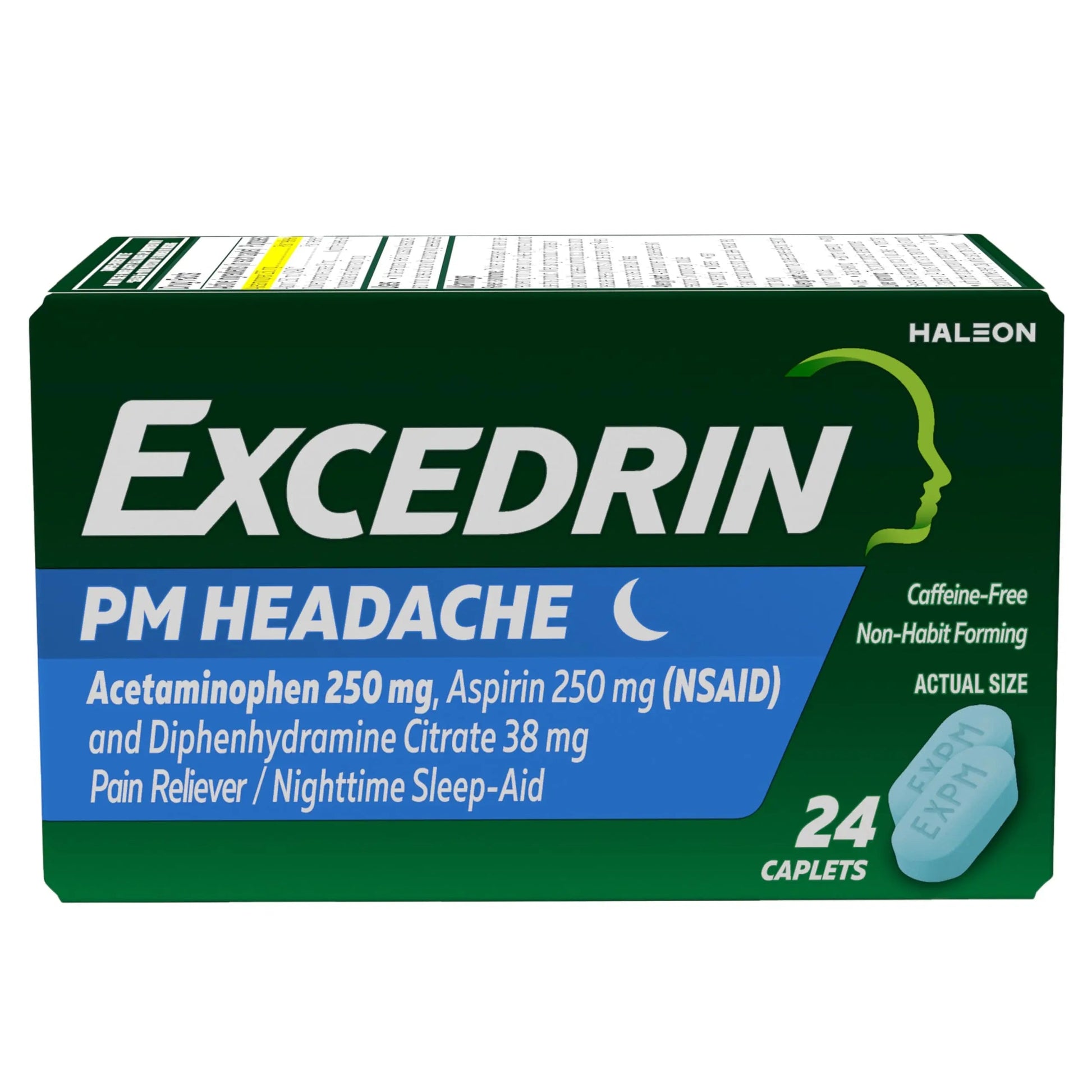 Excedrin PM for Headache Relief, Acetaminophen 250mg, Aspirin 250mg, Diphenhydramine Citrate 38mg, Pain Reliever, Nighttime Sleep-Aid, 24 Count Excedrin uk supplements