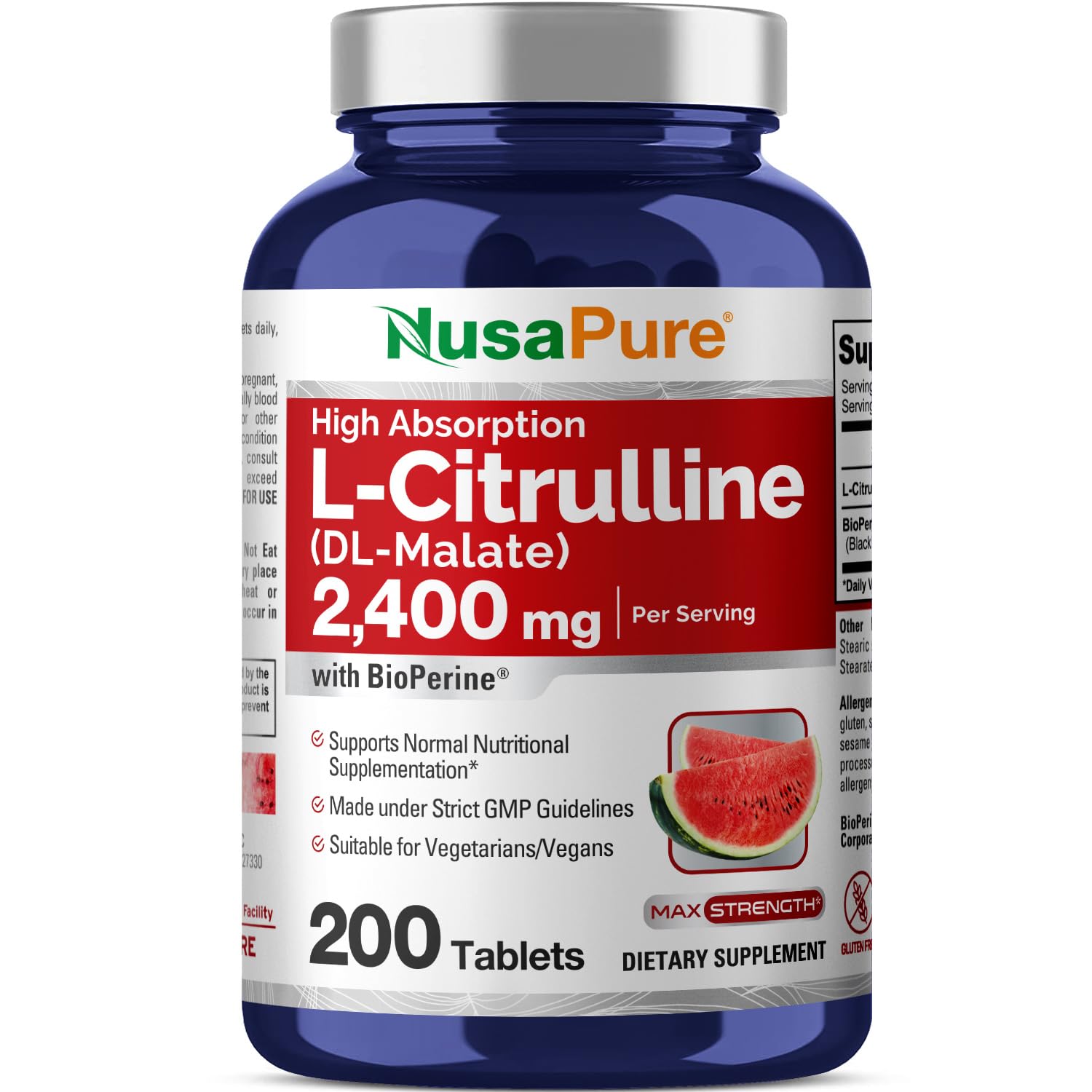 NusaPure L-Citrulline 2,400mg 200 Vegetarian Tablets (Non-GMO, Gluten Free) NusaPure uk supplements