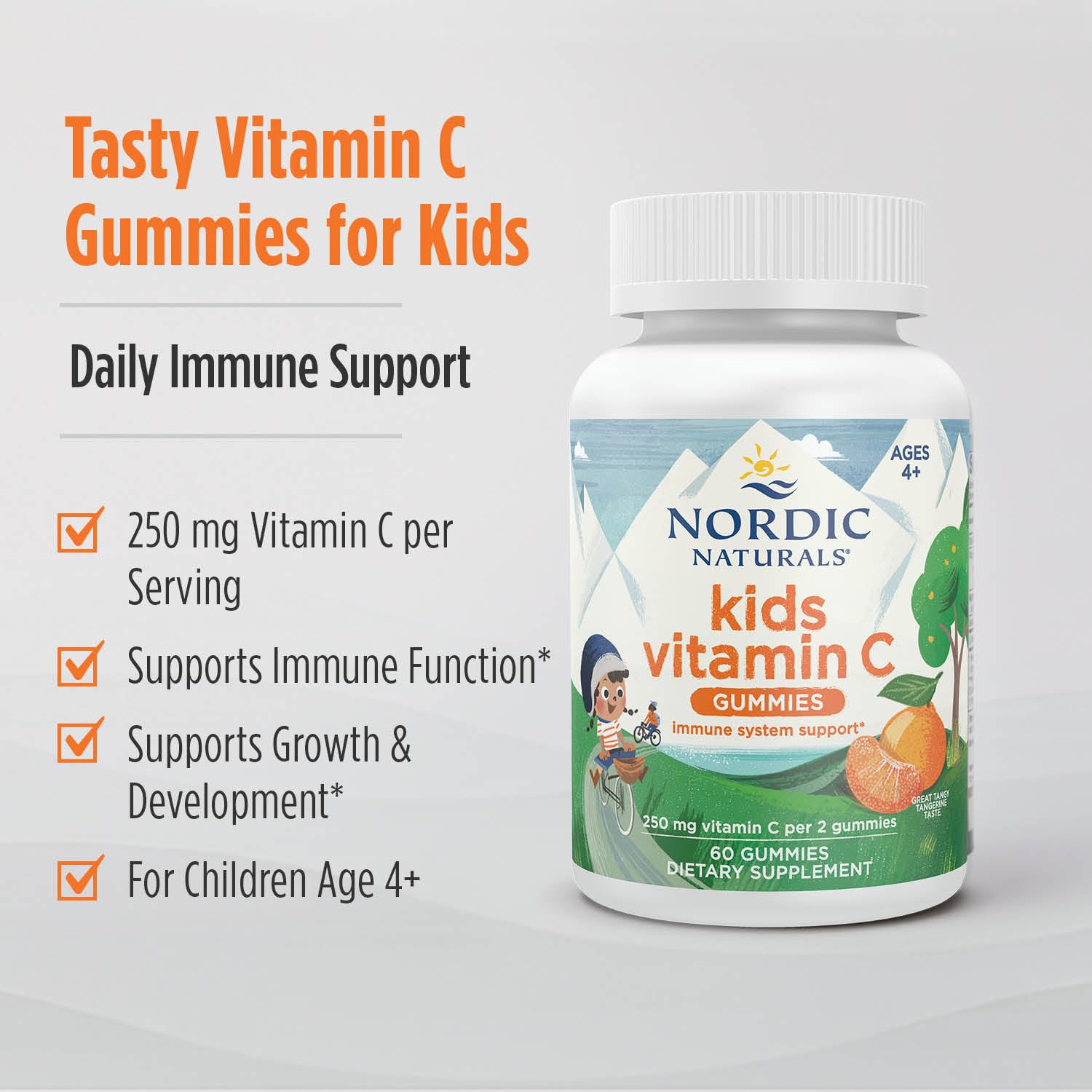 Nordic Naturals Kids Vitamin C Gummies - Tangy Tangerine - 60 Gummies - Vegan Vitamin C Supplement - Children’s Immunity and Antioxidant Support - 250 mg per Serving - 30 Servings Nordic Naturals uk supplements