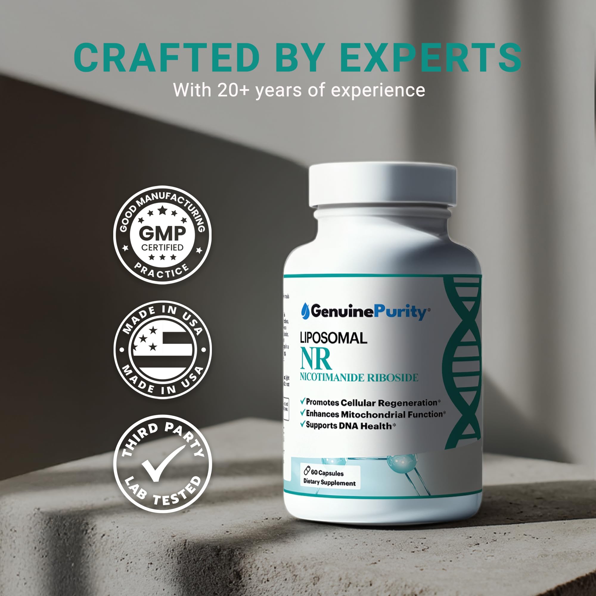GenuinePurity Liposomal NR 300mg Nicotinamide Riboside Supplement | Advanced NAD Boost for Cellular Energy and Mitochondrial Function | Gluten Free, Vegan, USA Made, Non-GMO | 60 Capsules GenuinePurity uk supplements