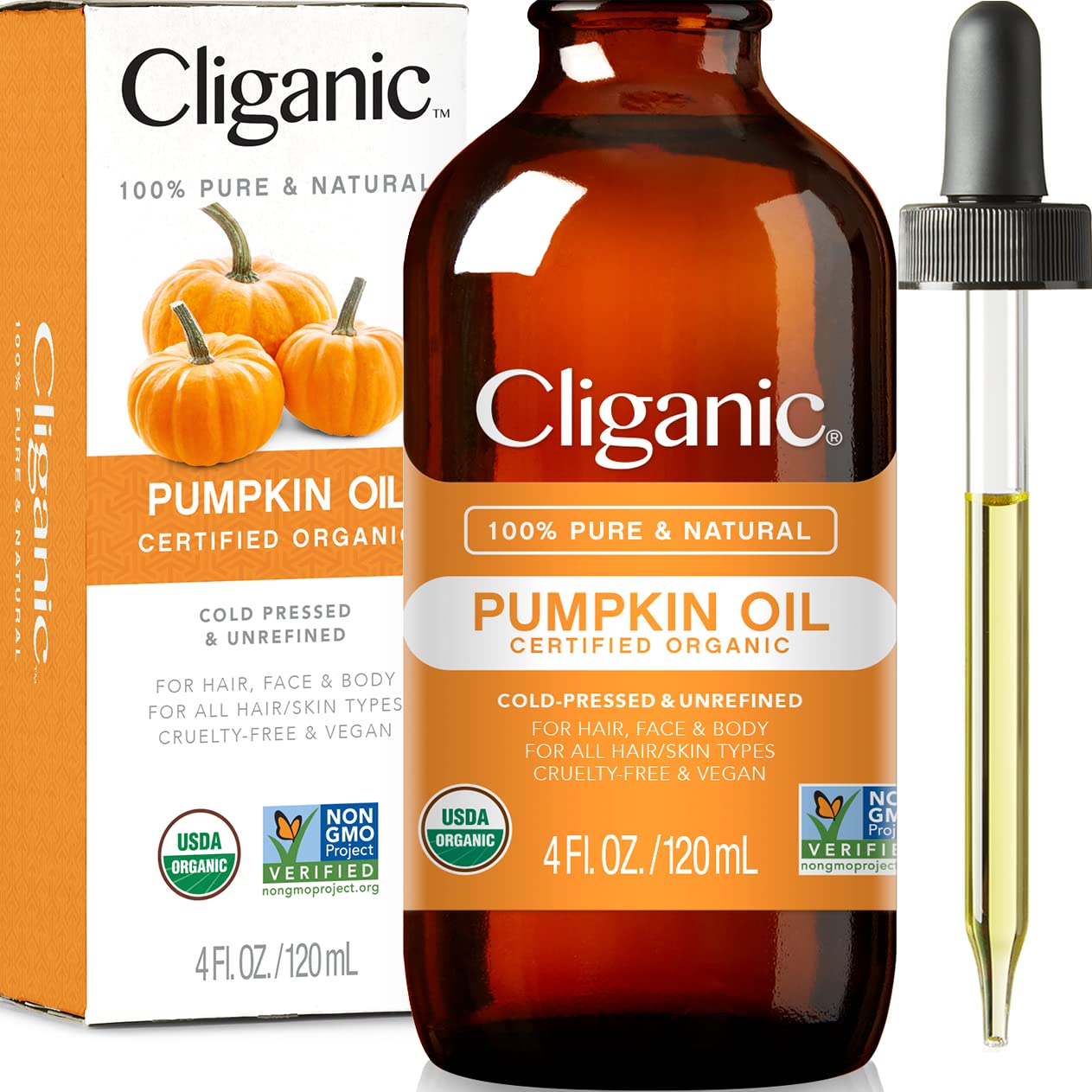 Cliganic Organic Pumpkin Seed Oil, 100% Pure - For Face & Hair | Natural Cold Pressed Unrefined Cliganic uk supplements