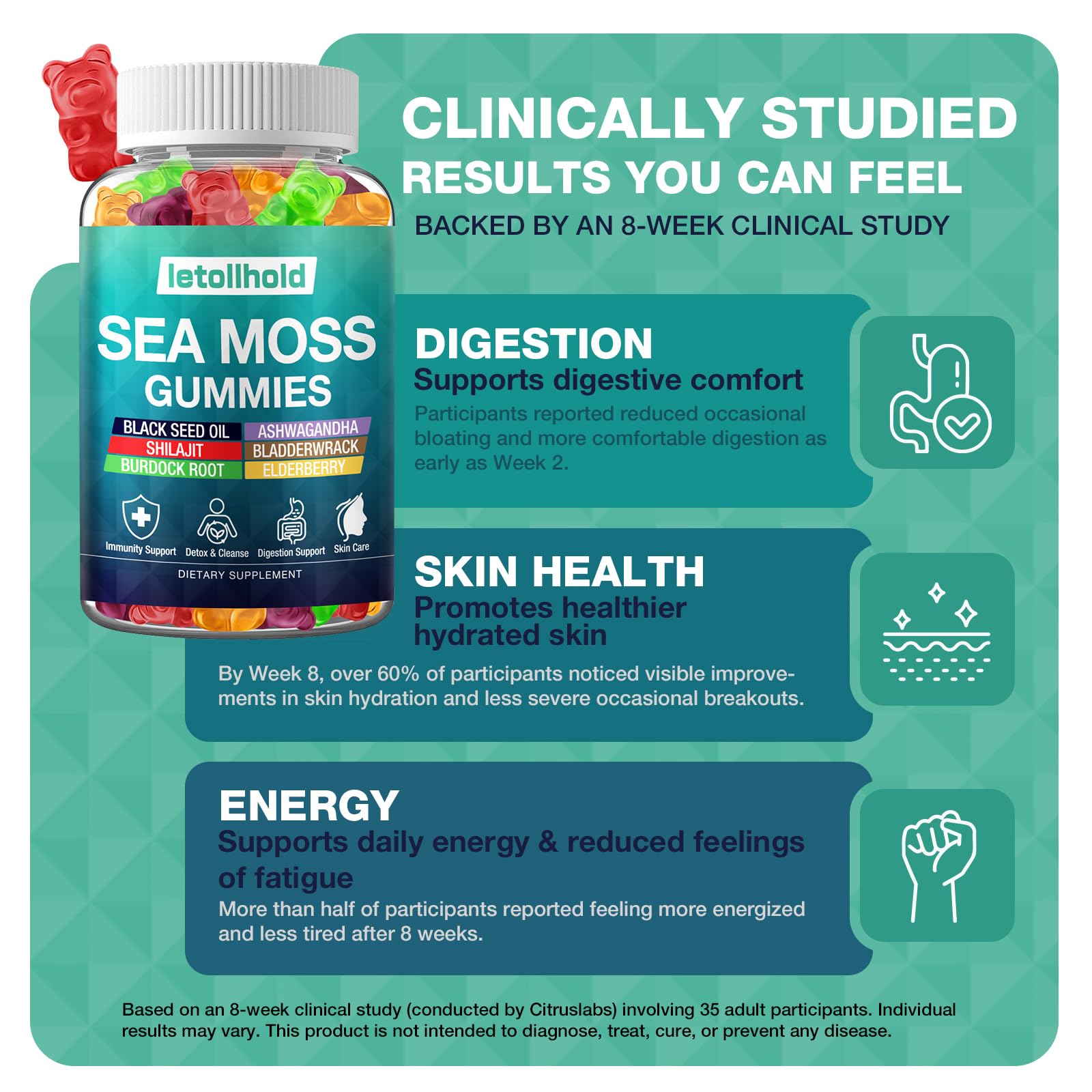 Sea Moss Gummies - Irish Sea Moss Gummies Advanced for Adults with Ashwagandha Bladderwrack & Burdock Root for Supports Immune，Energy - 60 Vegan Gummy,2PCS letollhold uk supplements