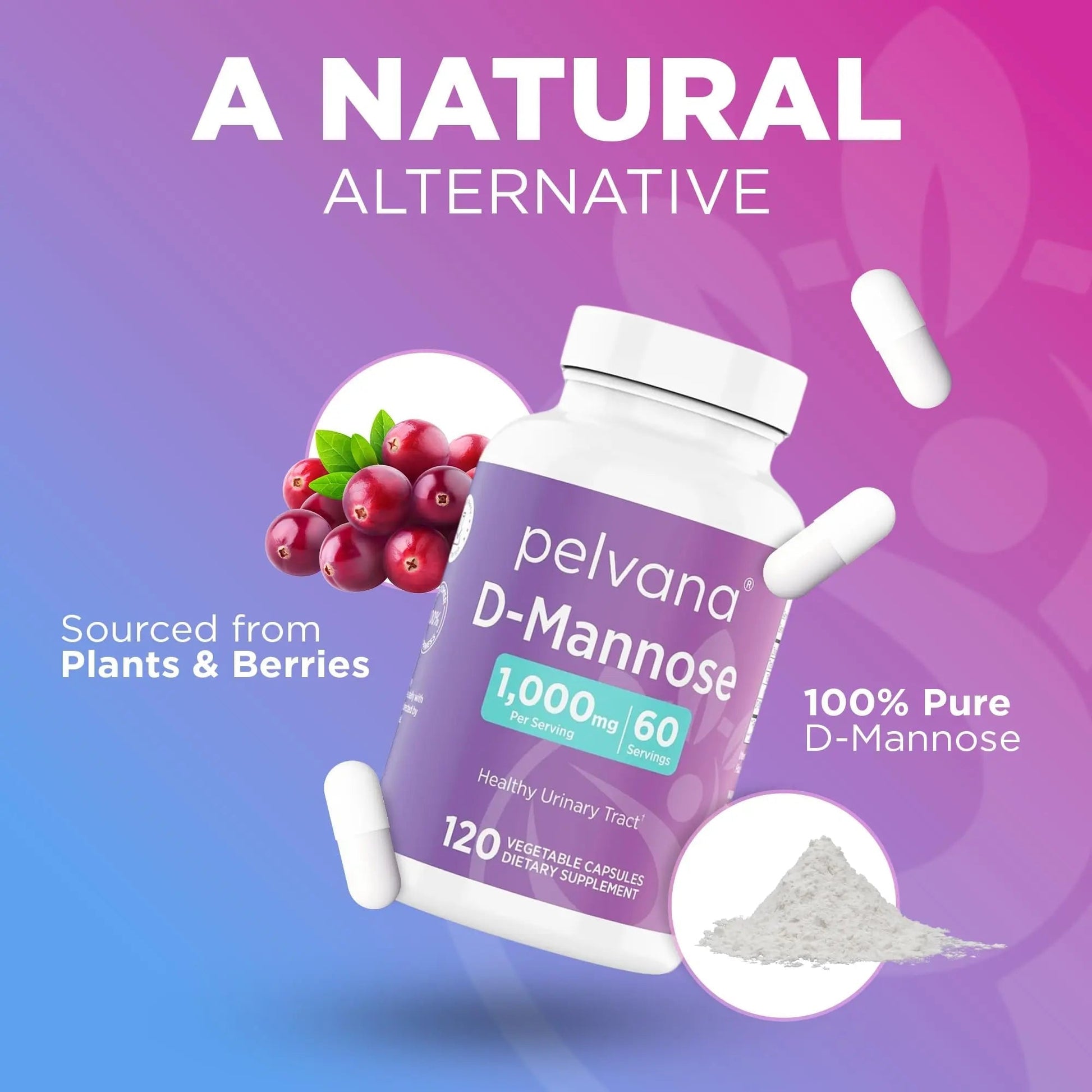 Pelvana D-Mannose 120 Capsules (500mg Each) – 1000mg per Serving – Assists & Maintains Healthy Urinary Tract, Flushes Impurities, Pure Ingredients, Gluten-Free – Third-Party Lab Tested, Made in USA Pelvana uk supplements