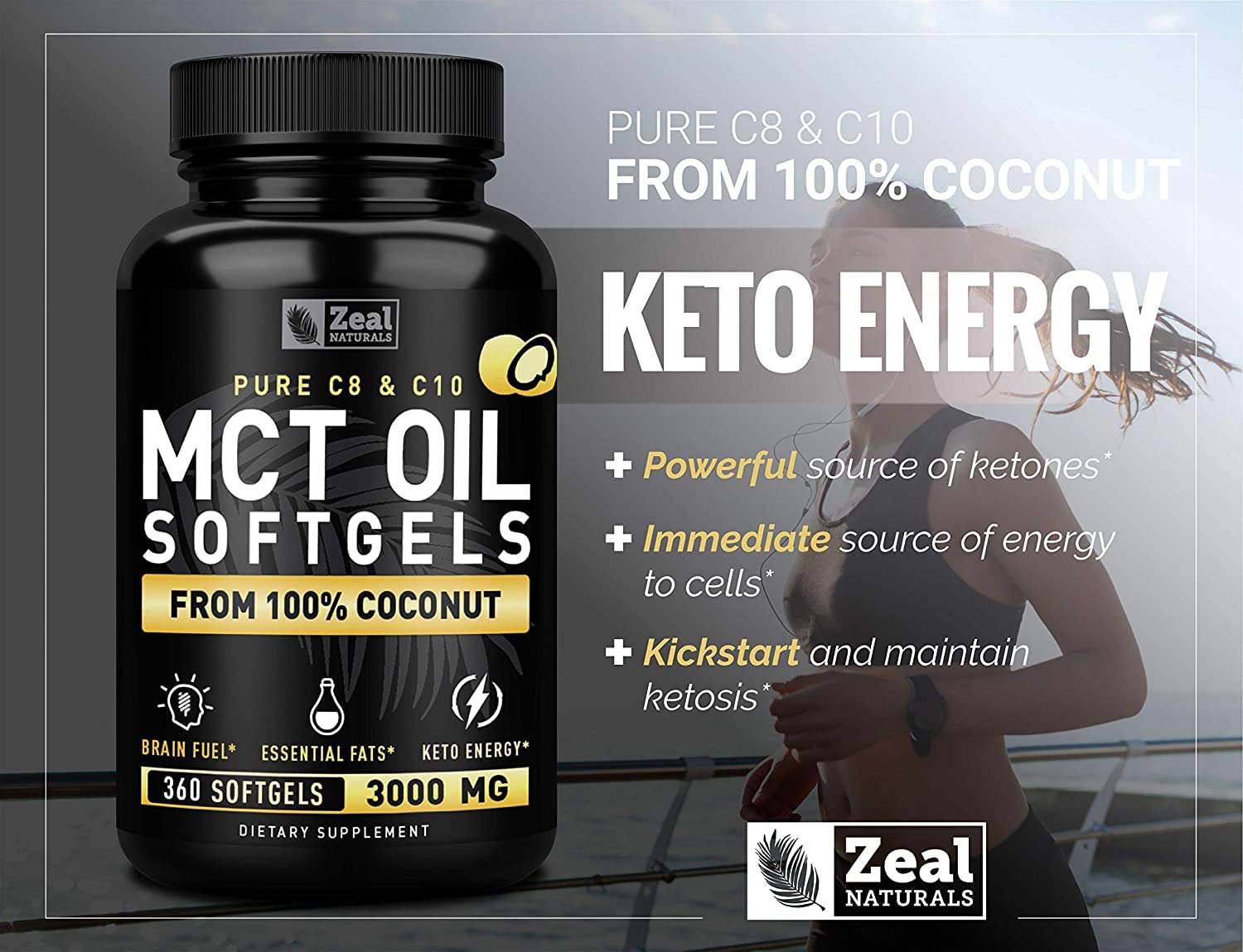 Pure MCT Oil Capsules (360 Softgels | 3000mg) 4 Month Supply Keto Pills w Unrefined Coconut Zeal Naturals uk supplements